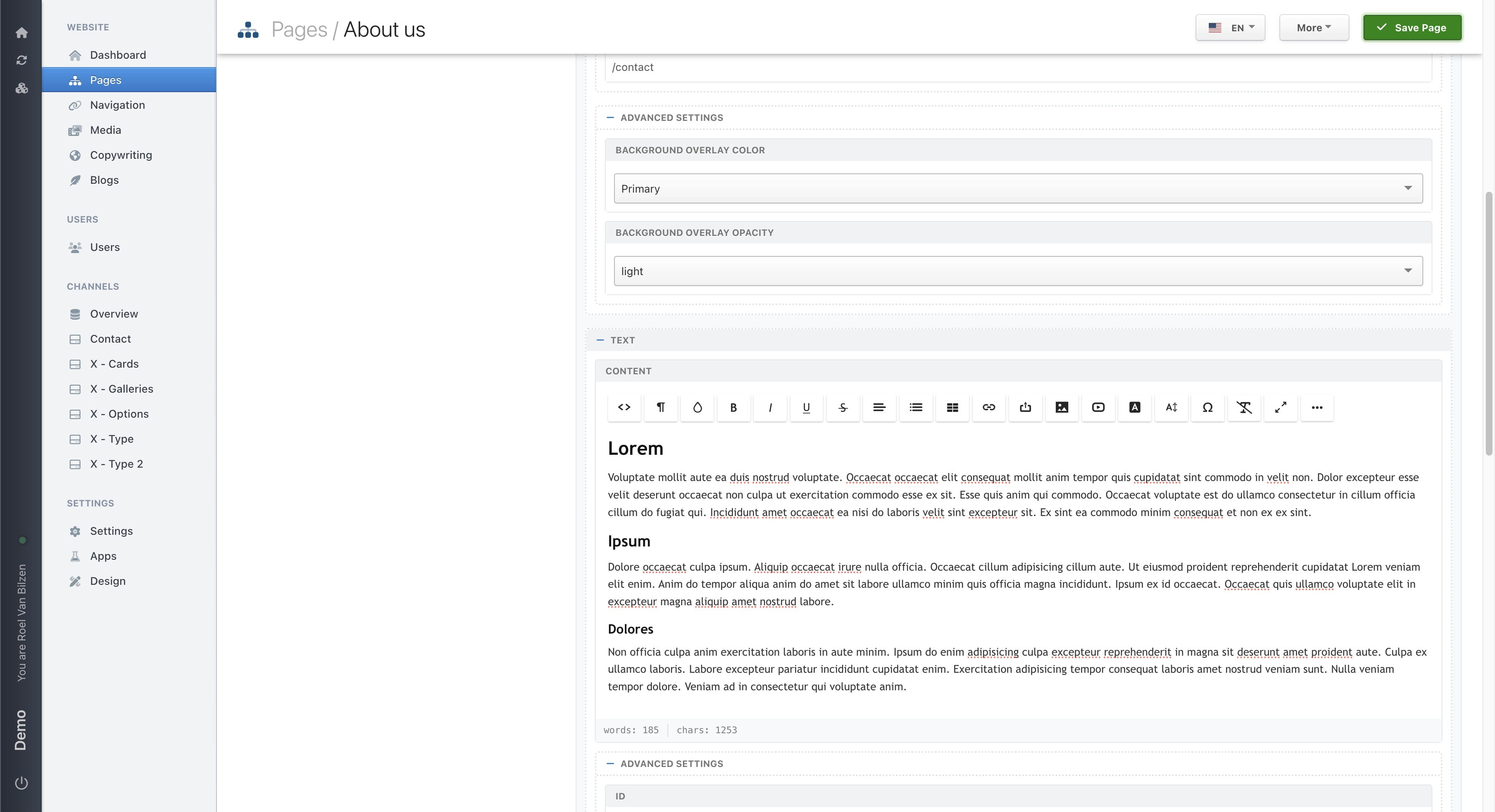 Click on "Save page" to save your changes.