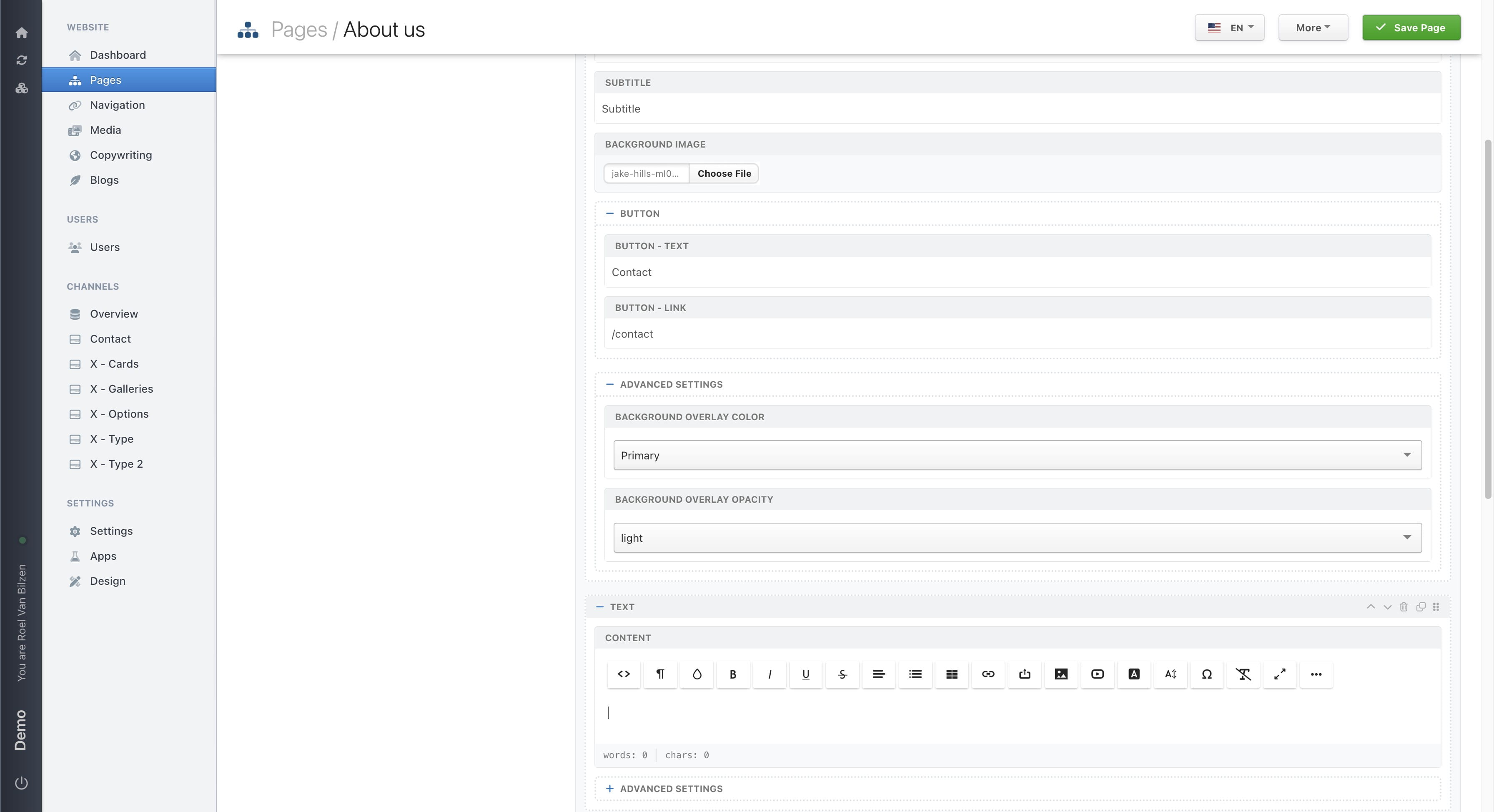 For large text a wysiwyg editor is added. In this editor it is possible to add content and style it.
Among the options are format (title, text, quote,..), alignment, image, links and bold/cursive/underlined.