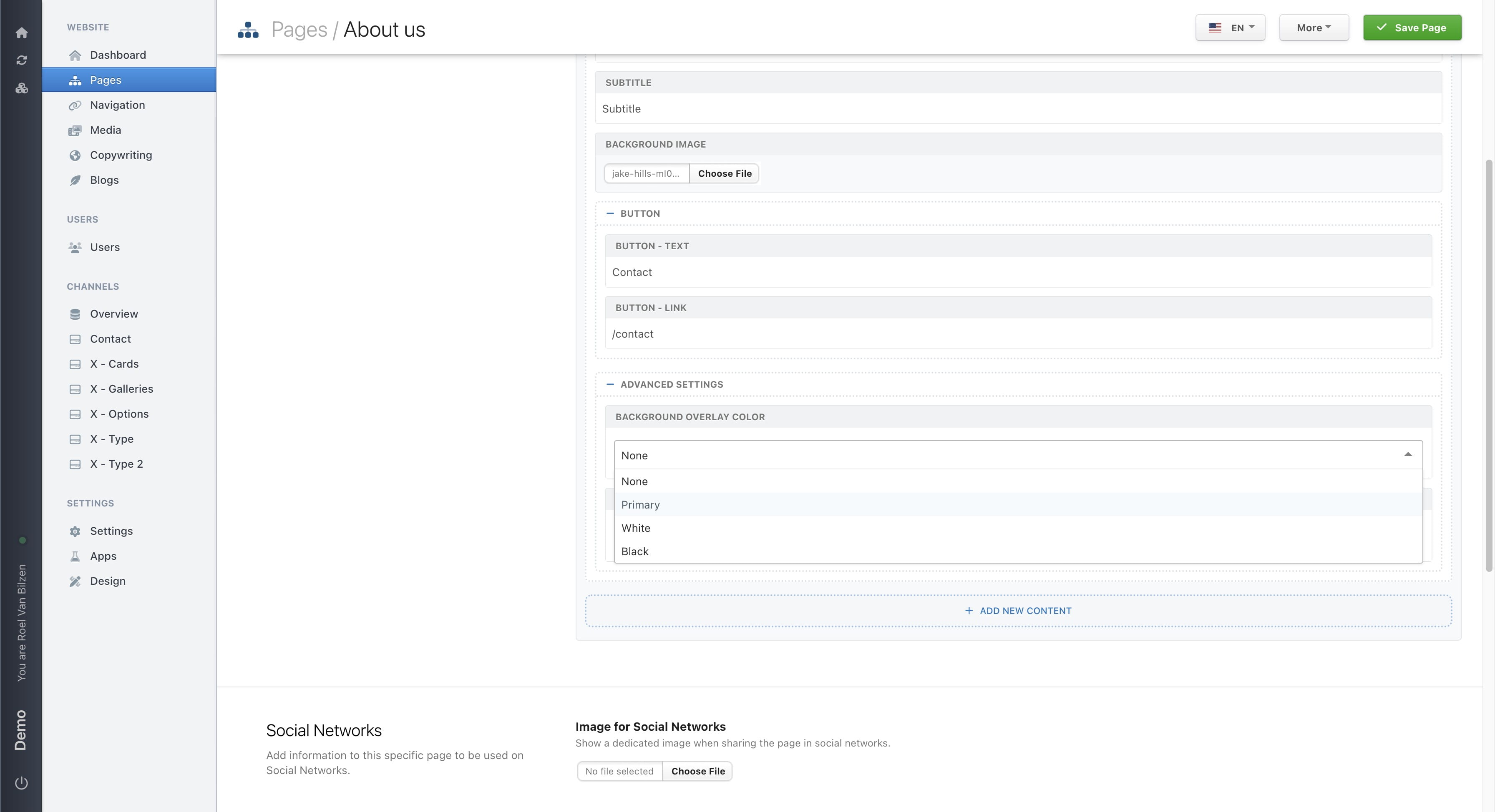 A header can have a background overlay. This is a colorlayer between the text and background image.
The colors that are available are based on the design.