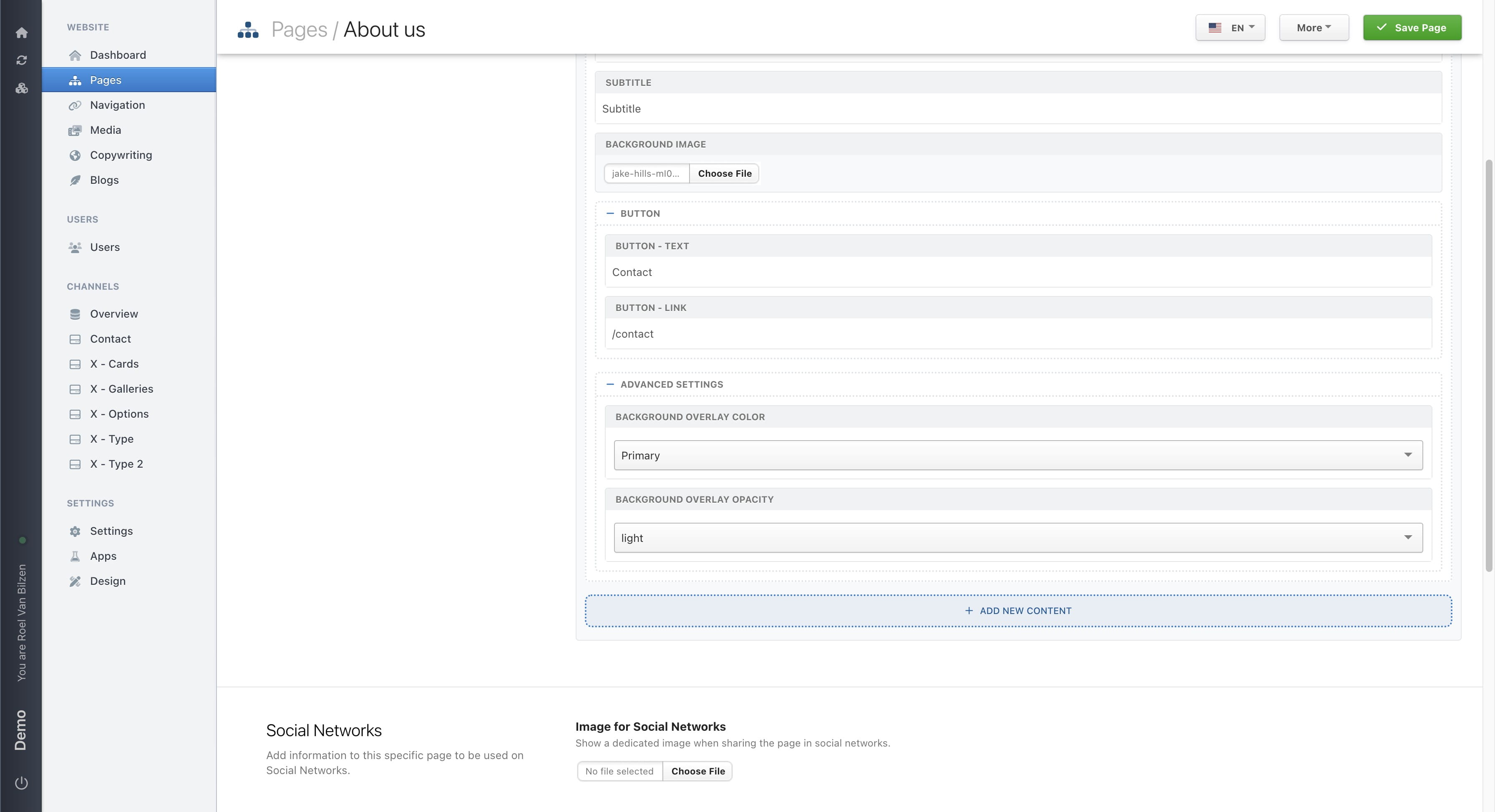 Extra content can always be added by clicking on "Add new content" and selecting the next block on the page.