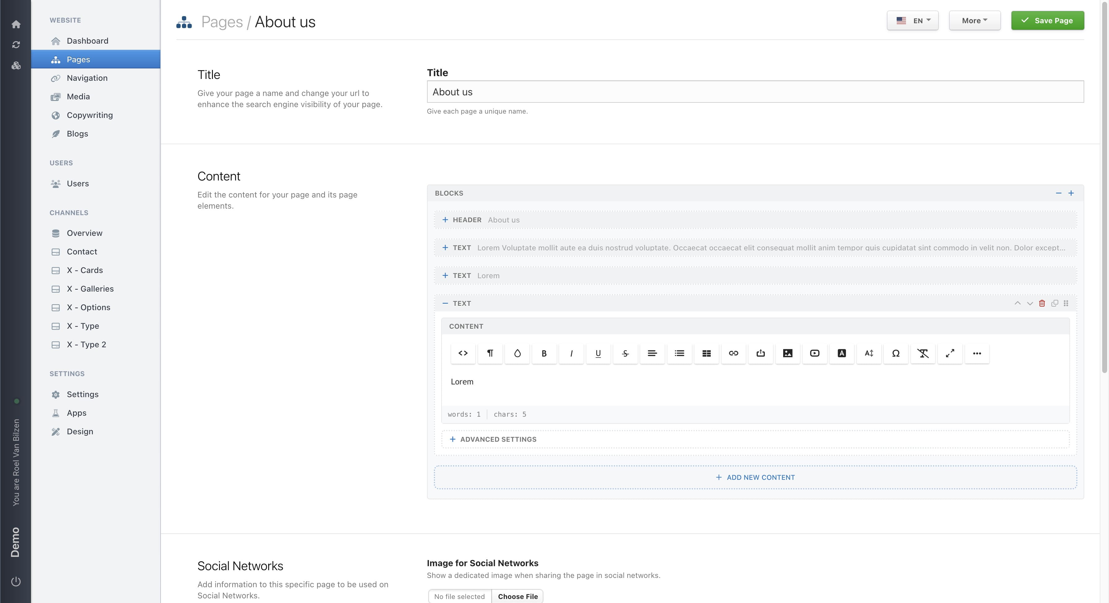 With the trash bin you can remove a block from the page.