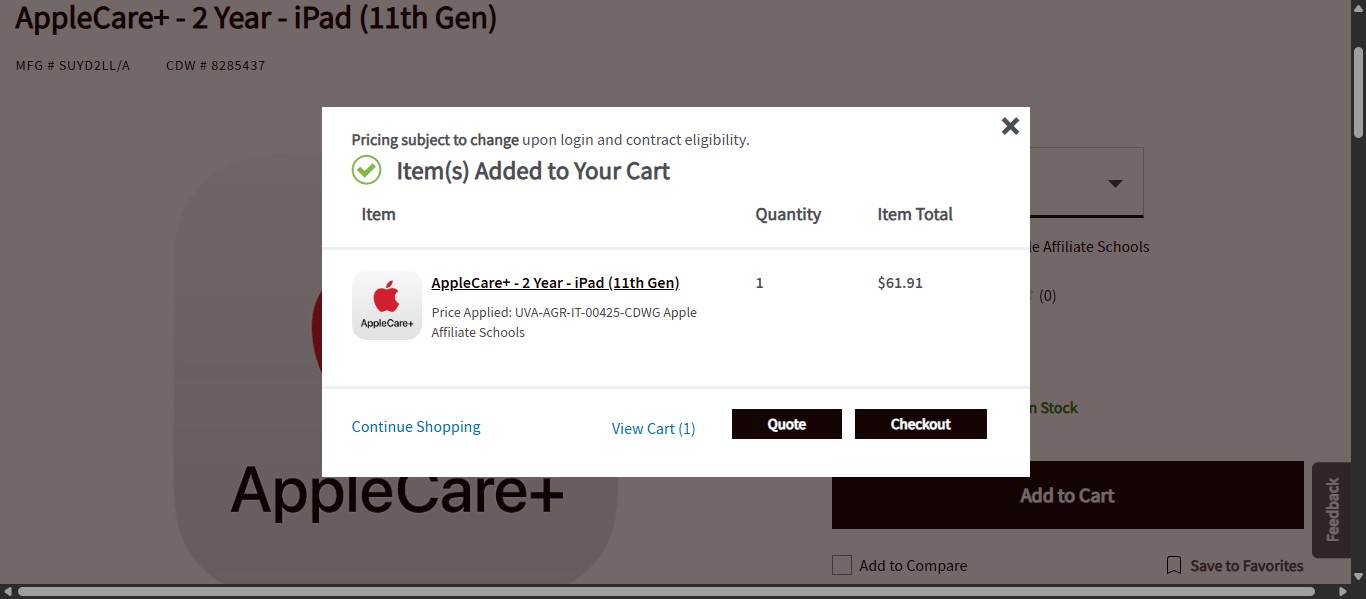 Once all items are added to the cart, click on "View Cart".