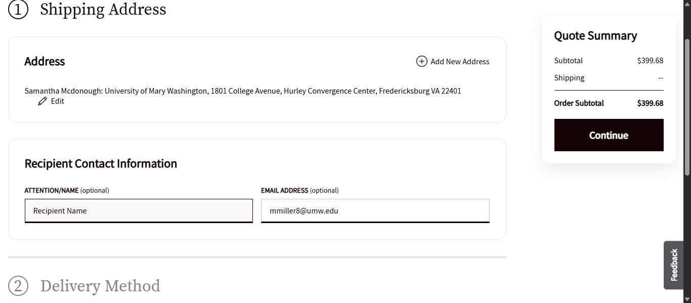 Change the Recipient Contact Information Name and Email Address to the item recipient on the form.
