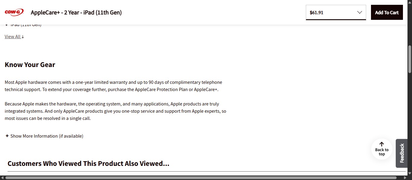 Find where the item's technical specifications "specs" are. Each item's specifications may be listed differently or have different places to access them. In this case, click on "View All".