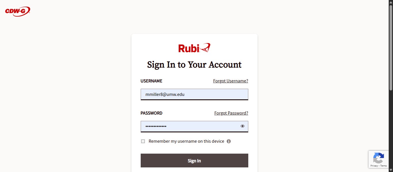 Enter the username and password that you set up with CDWG.