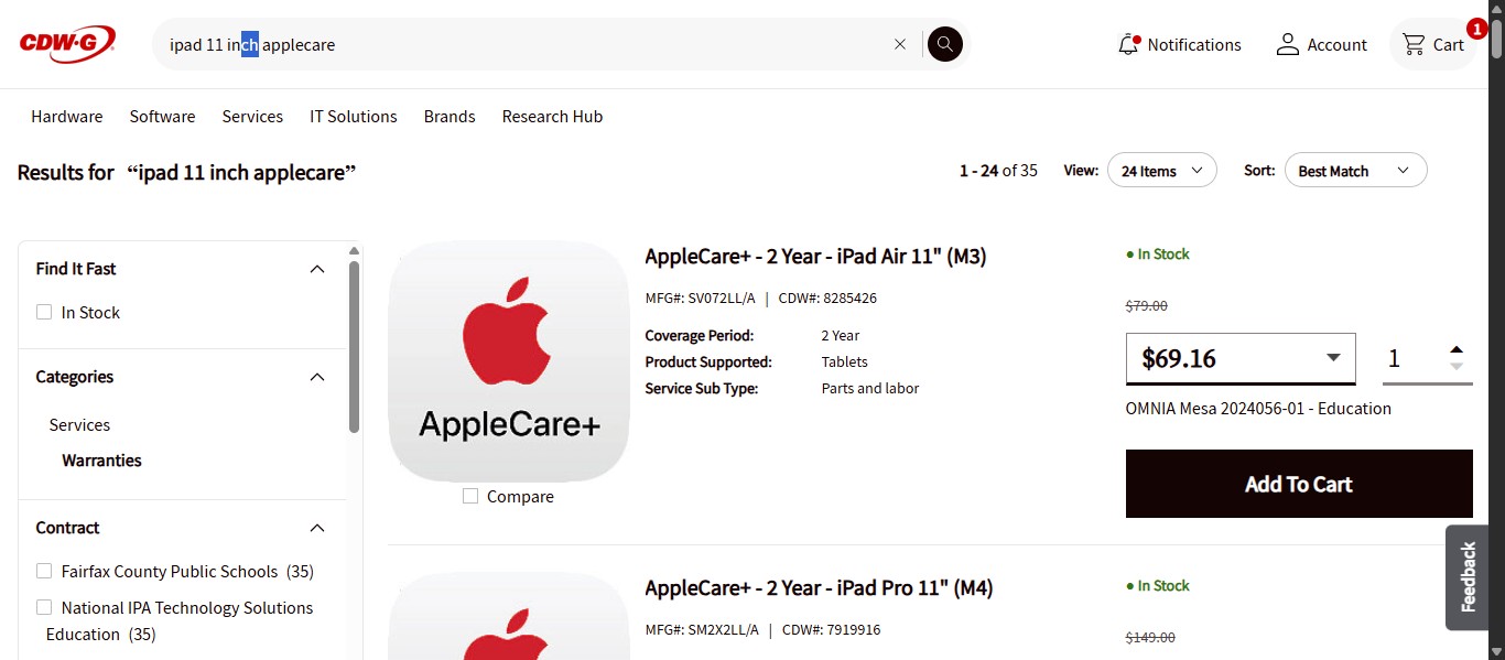 If you have more than one item to purchase, search for your next item.