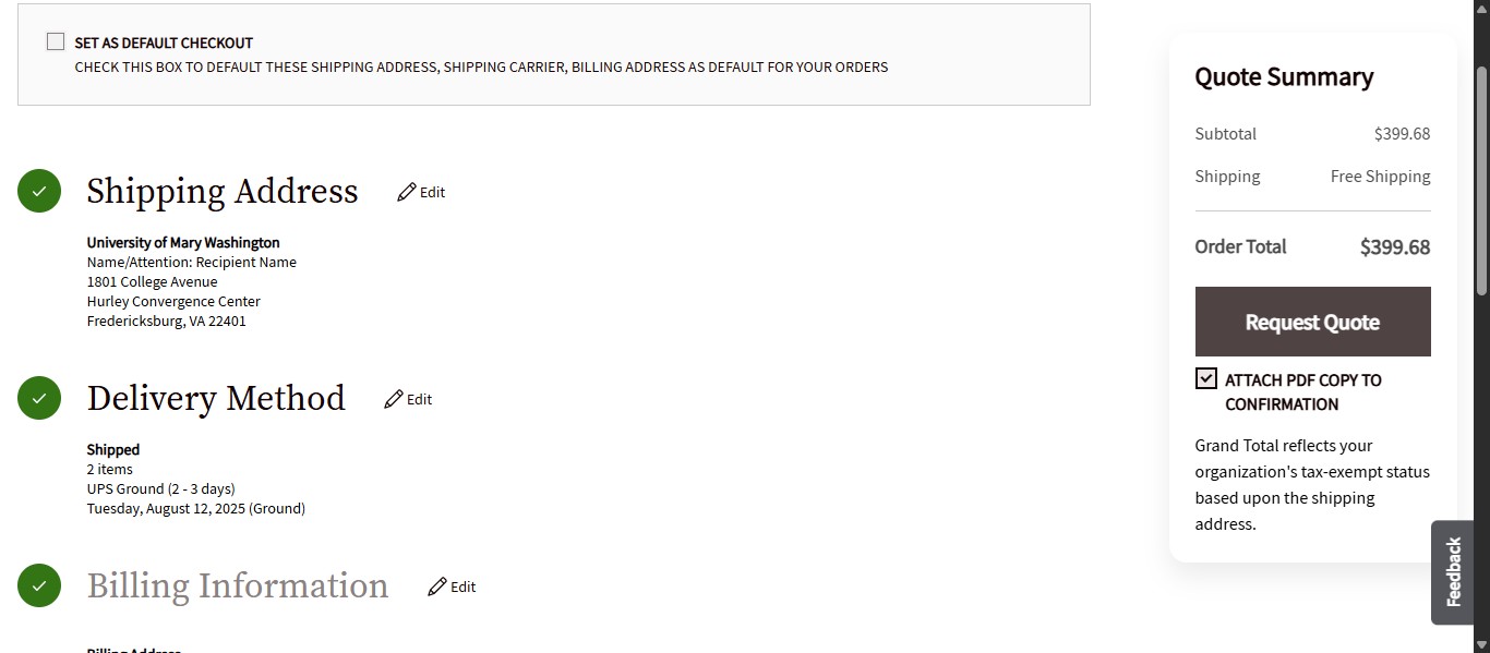 Click on "Request Quote"