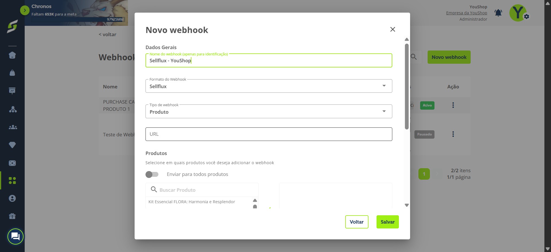 Adicione um nome de identificação para o seu webhook.