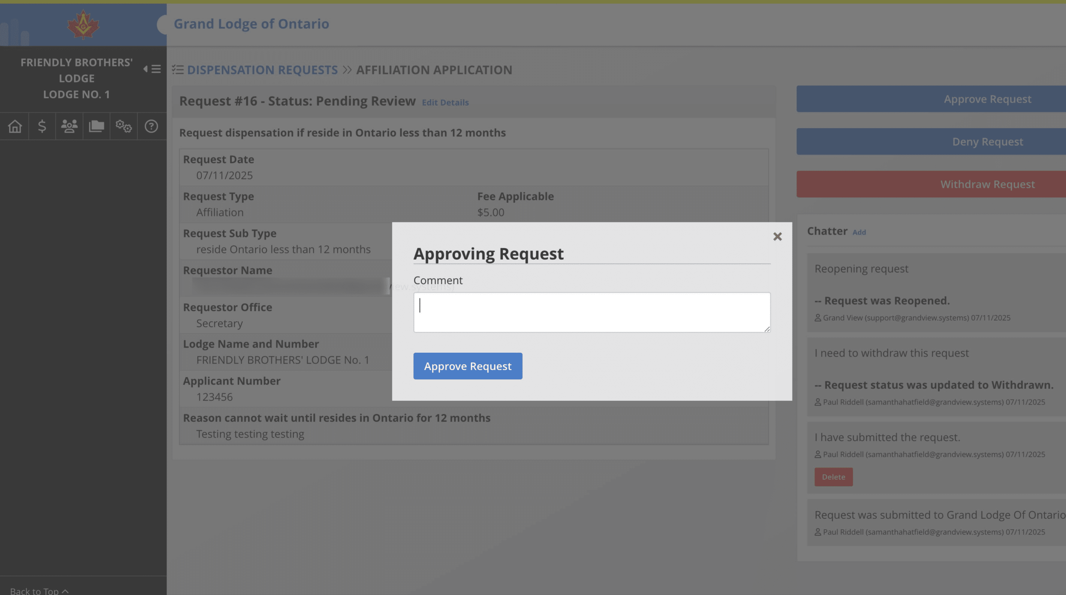 Enter a comment, then click Approve Request