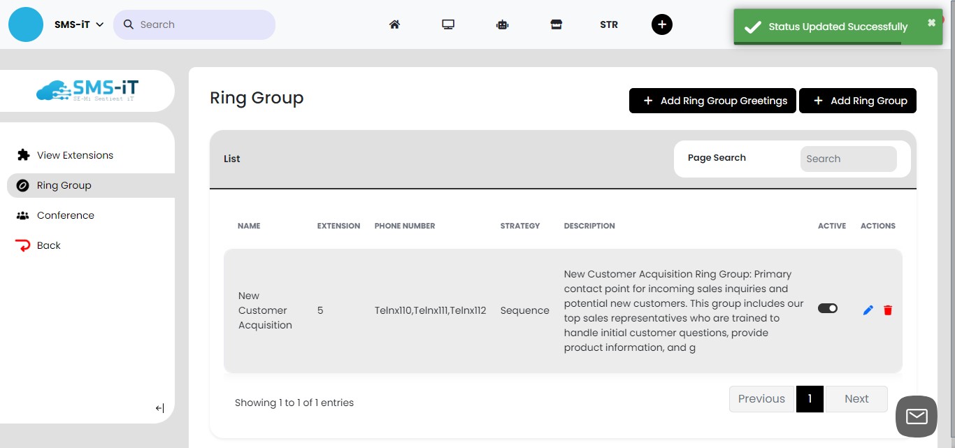 **Actions:** You can edit or delete your ring group as needed. Remember, you can create multiple ring groups to accommodate various business goals.