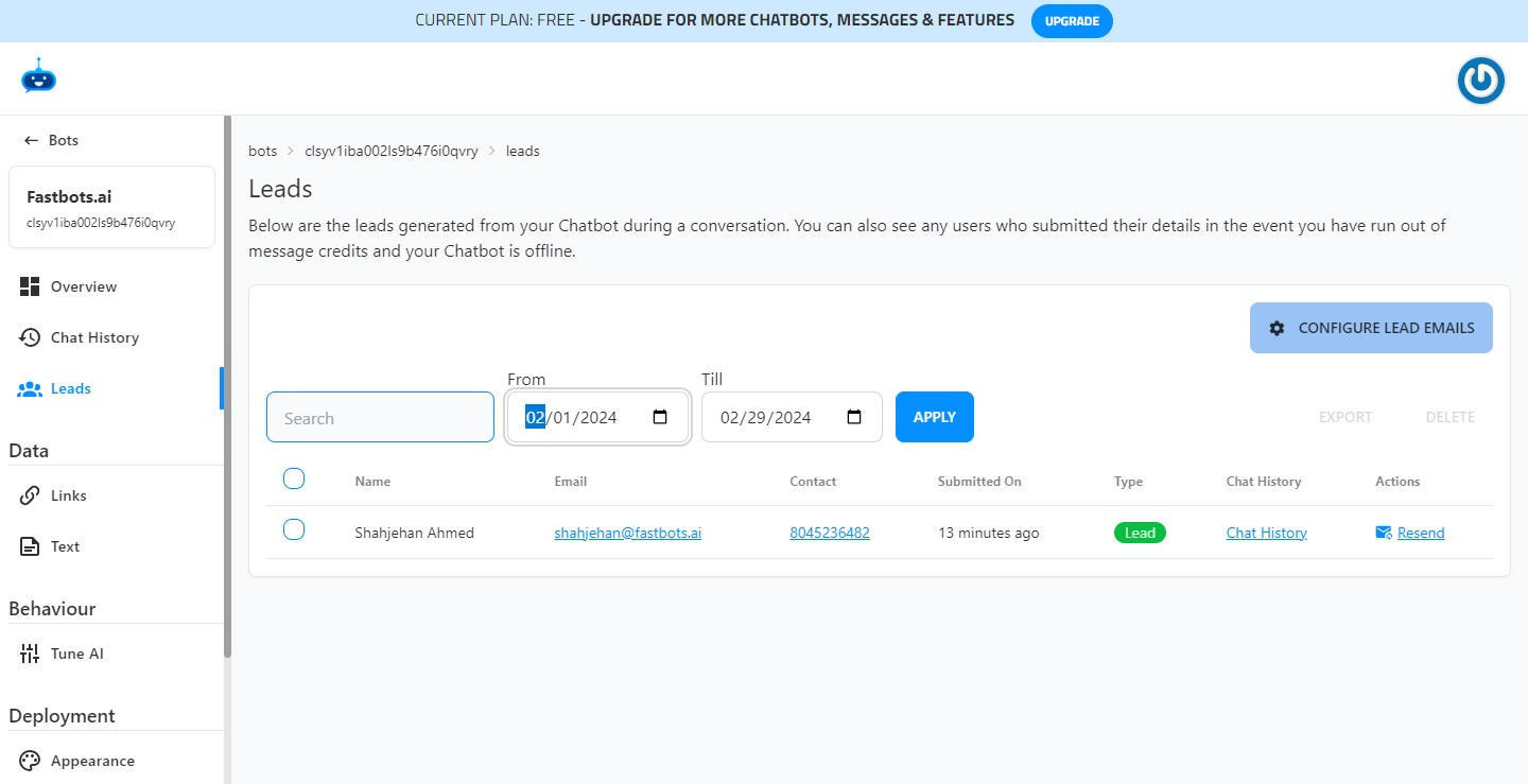 You can use the date filter to select the dates for which you want to export the leads.