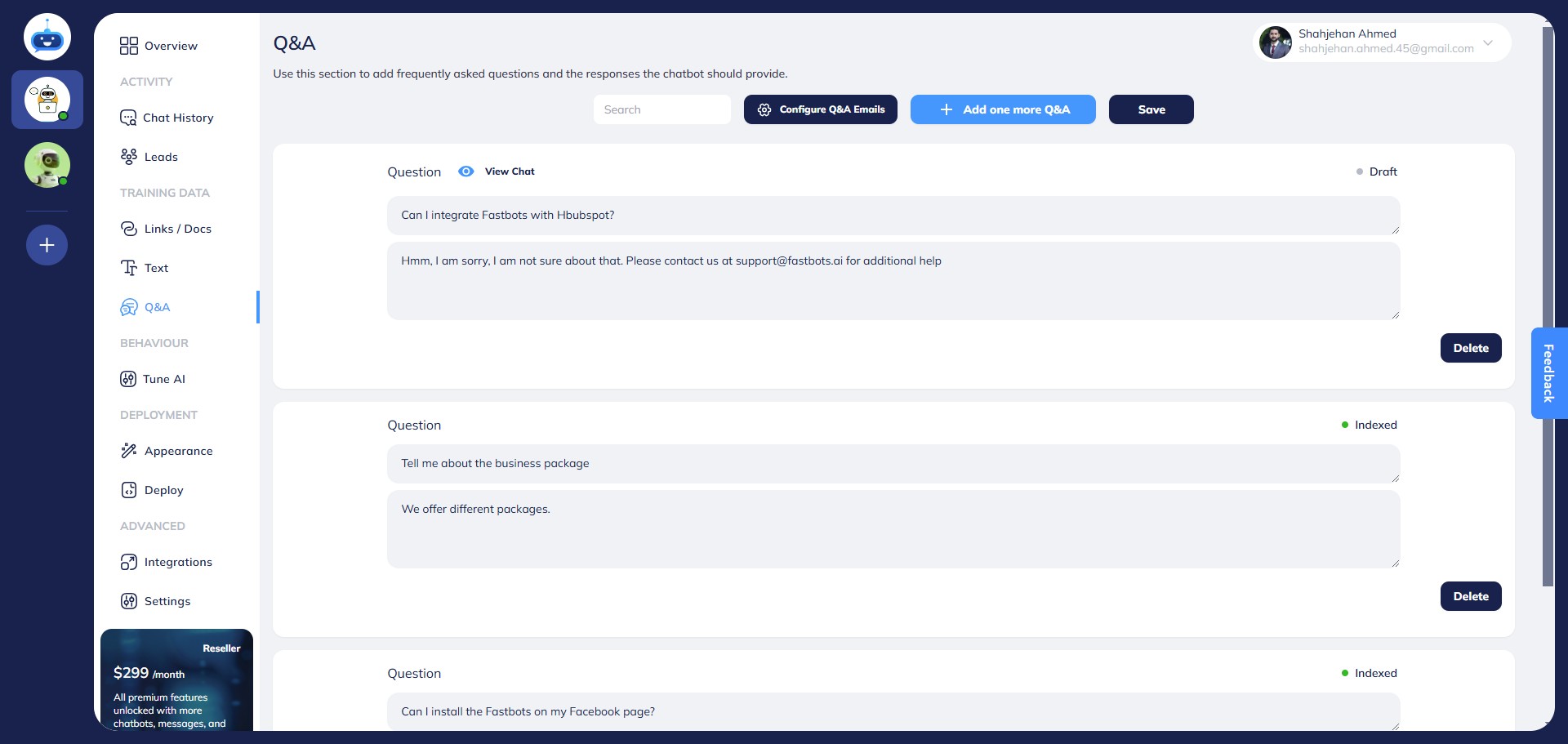 On the Q&A page, you can see the question that the chatbot couldn't answer. 
