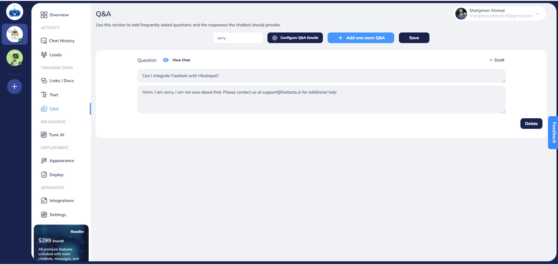 You retrain the chatbot by providing the correct information on the Q&A page.