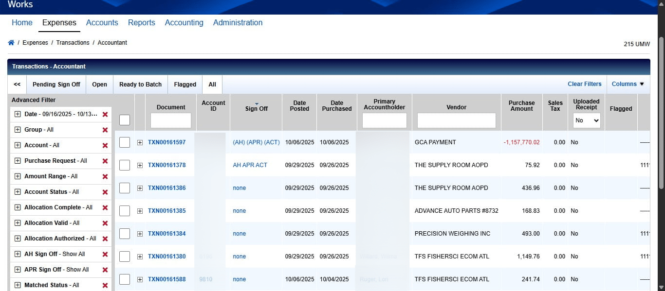 Once you've found a transaction that is signed off with no documents, check the comments of the transaction to make sure there wasn't anything pending or wrong with it first. If there are no comments explaining the lack of documentation that is acceptable, contact the user to have them send the documentation to you to upload on their behalf if the system does not let them upload it themselves.
