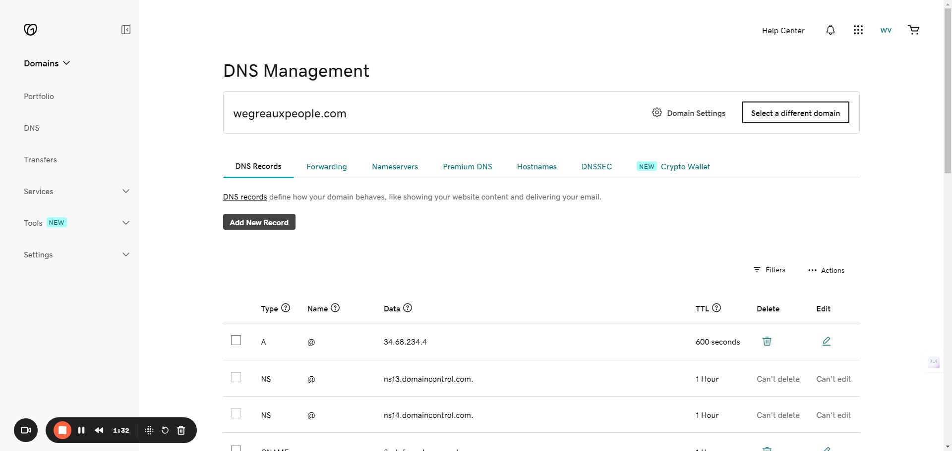 Click on "Add New Record"