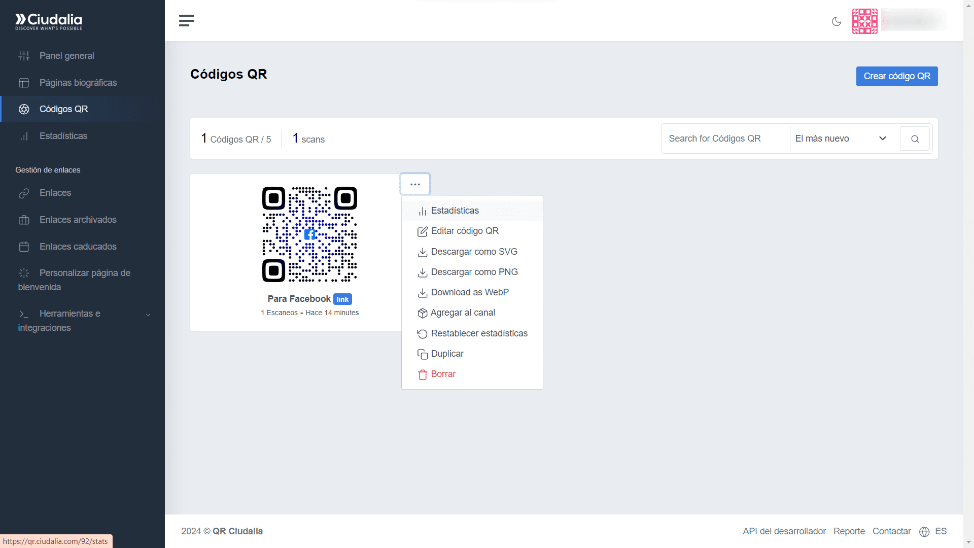 Haz click en los tres puntos "**...**" y selecciona la opción de "**Estadísticas**"