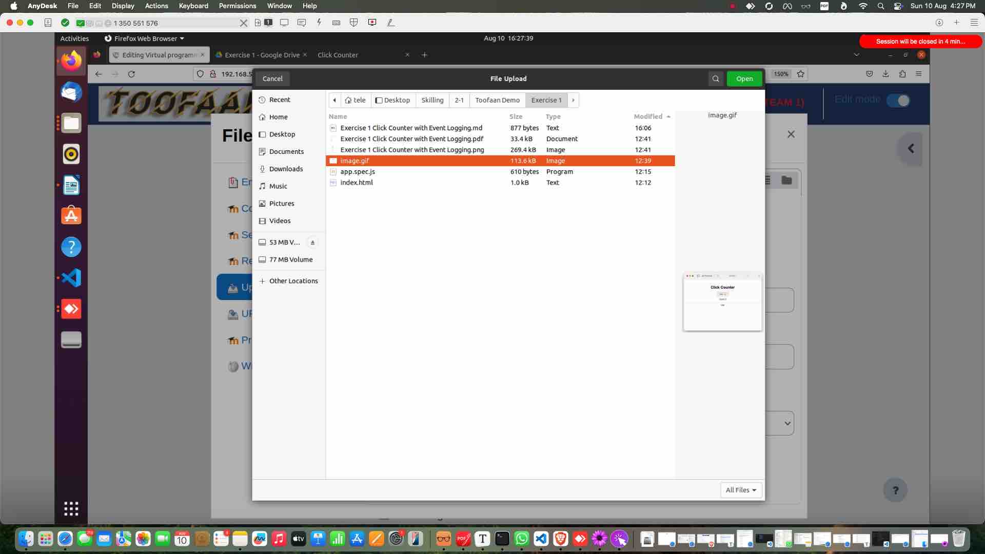 Select the exercise image to upload