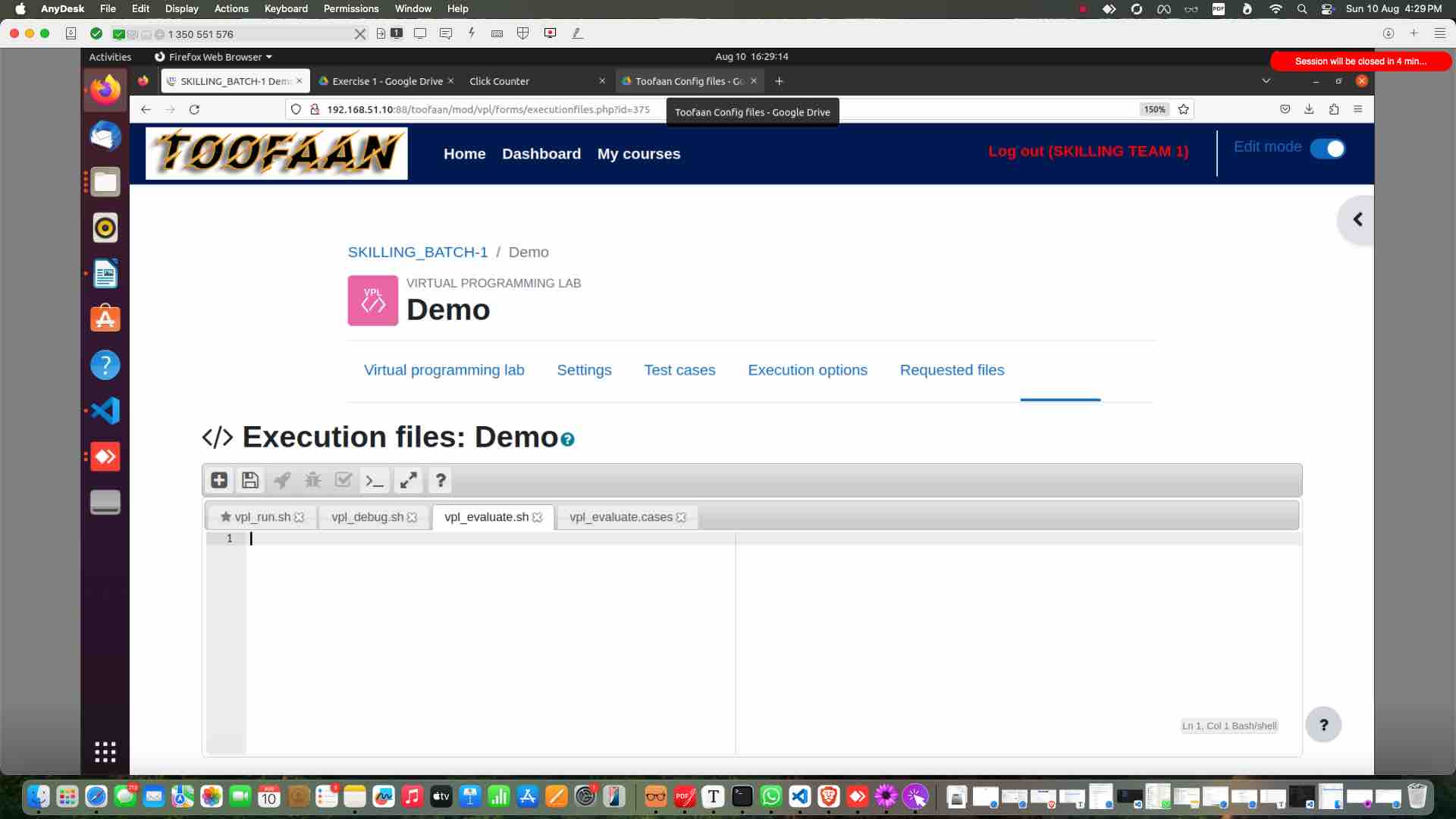 Click on "vpl_evaluate.sh" tab