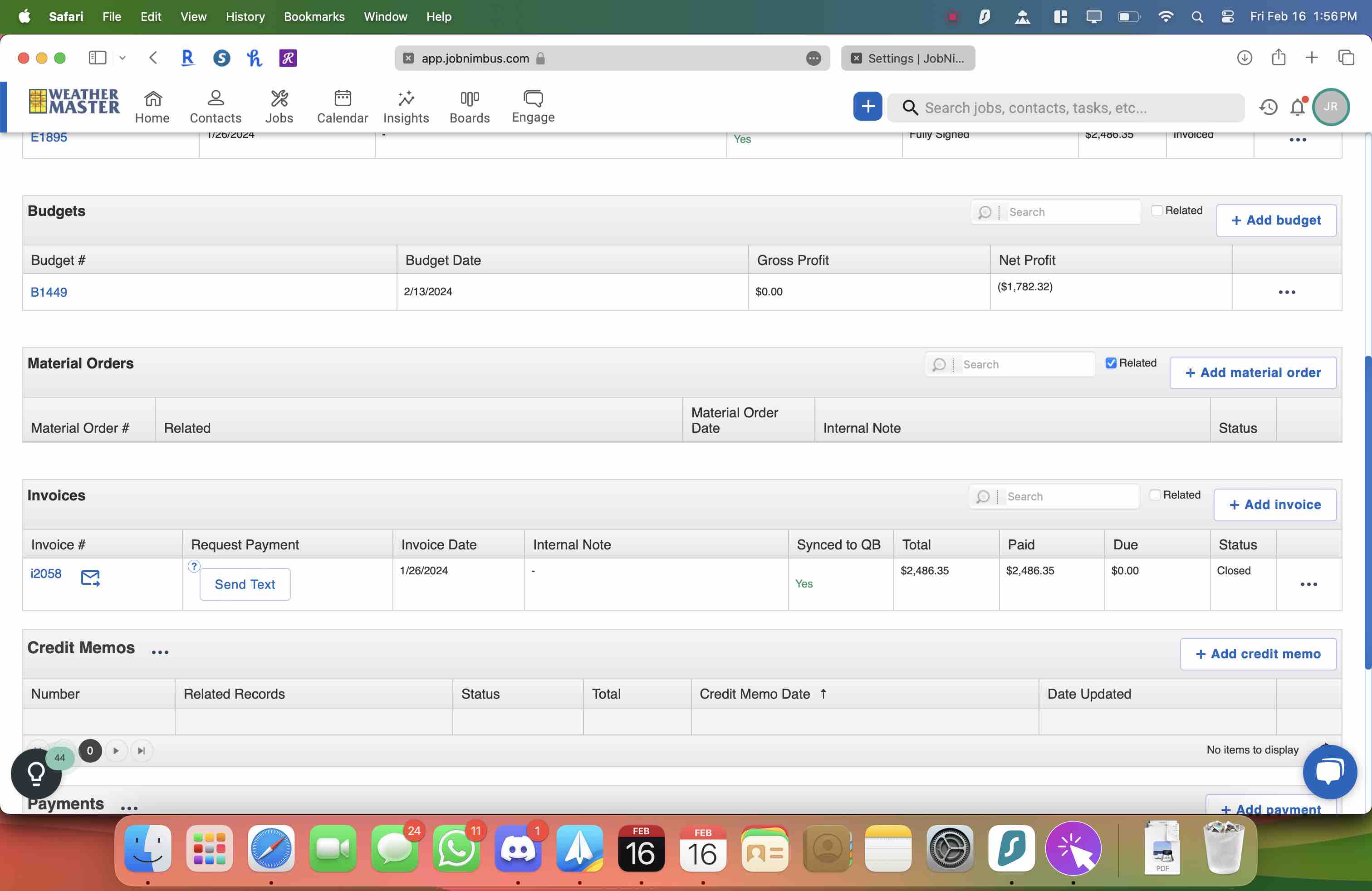 Open the invoice for the job.