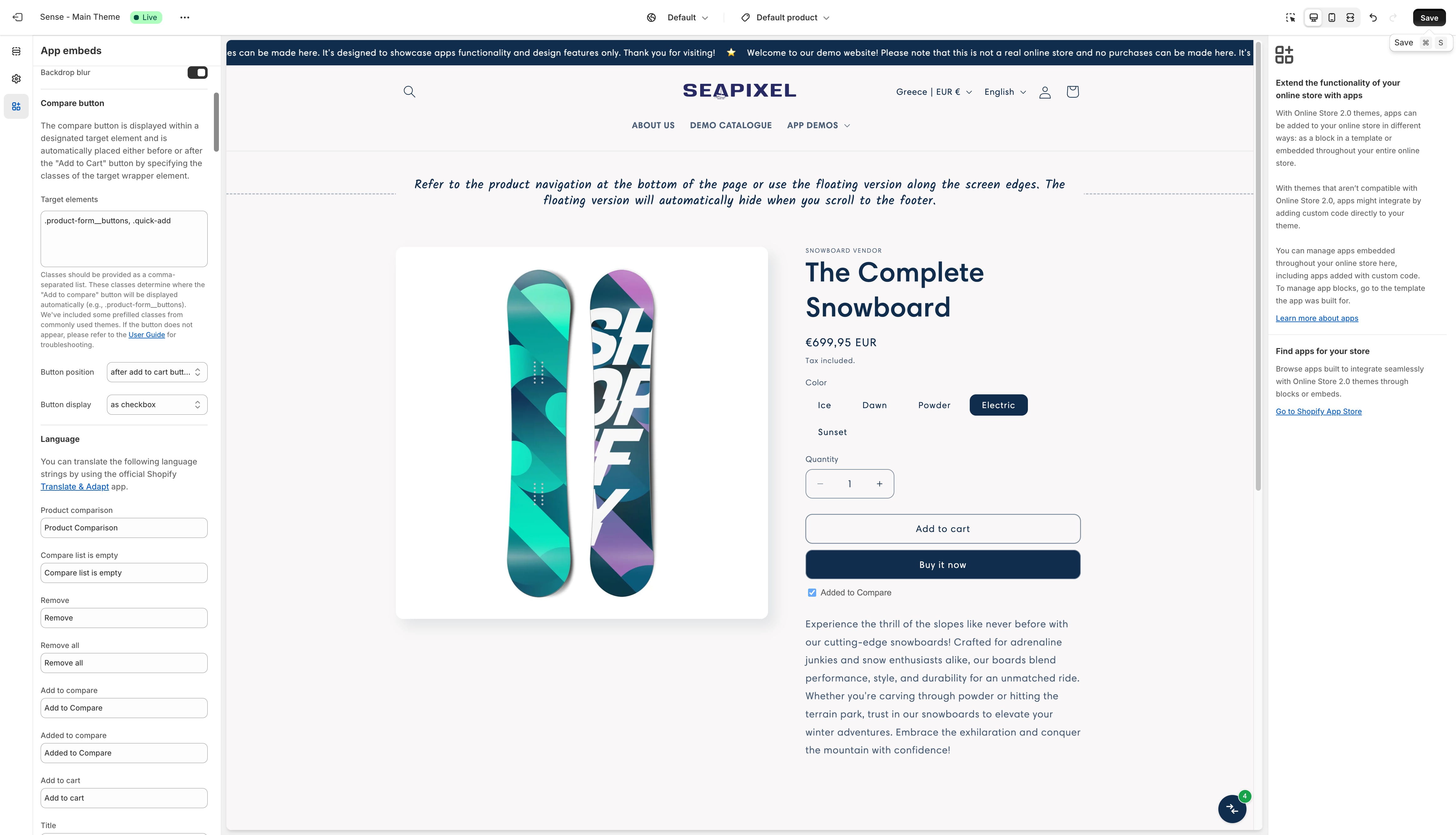 Click "Save" when you are ready to publish the changes to the current theme.