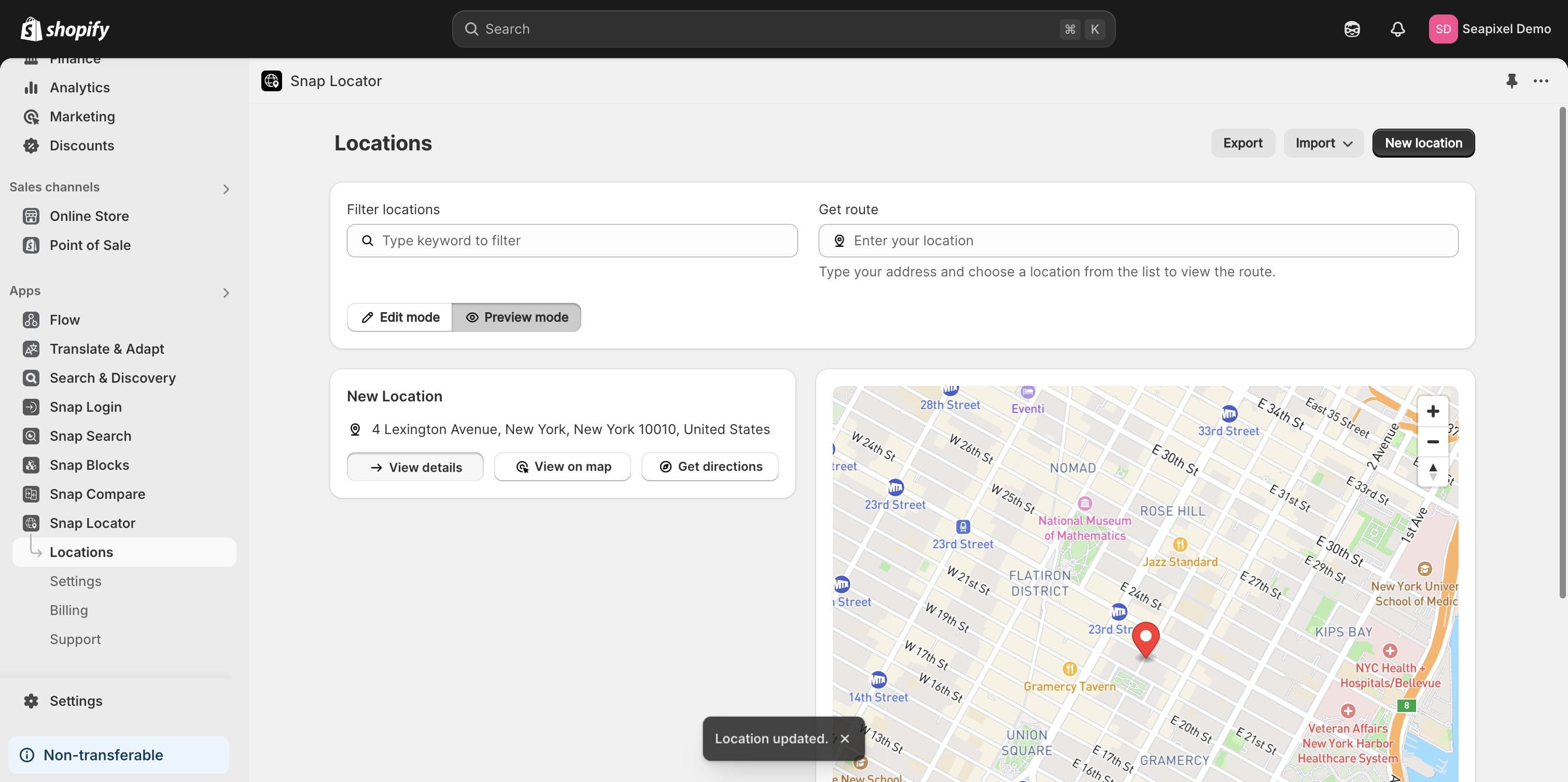Click "View details" to preview all location details, including the gallery and related products.