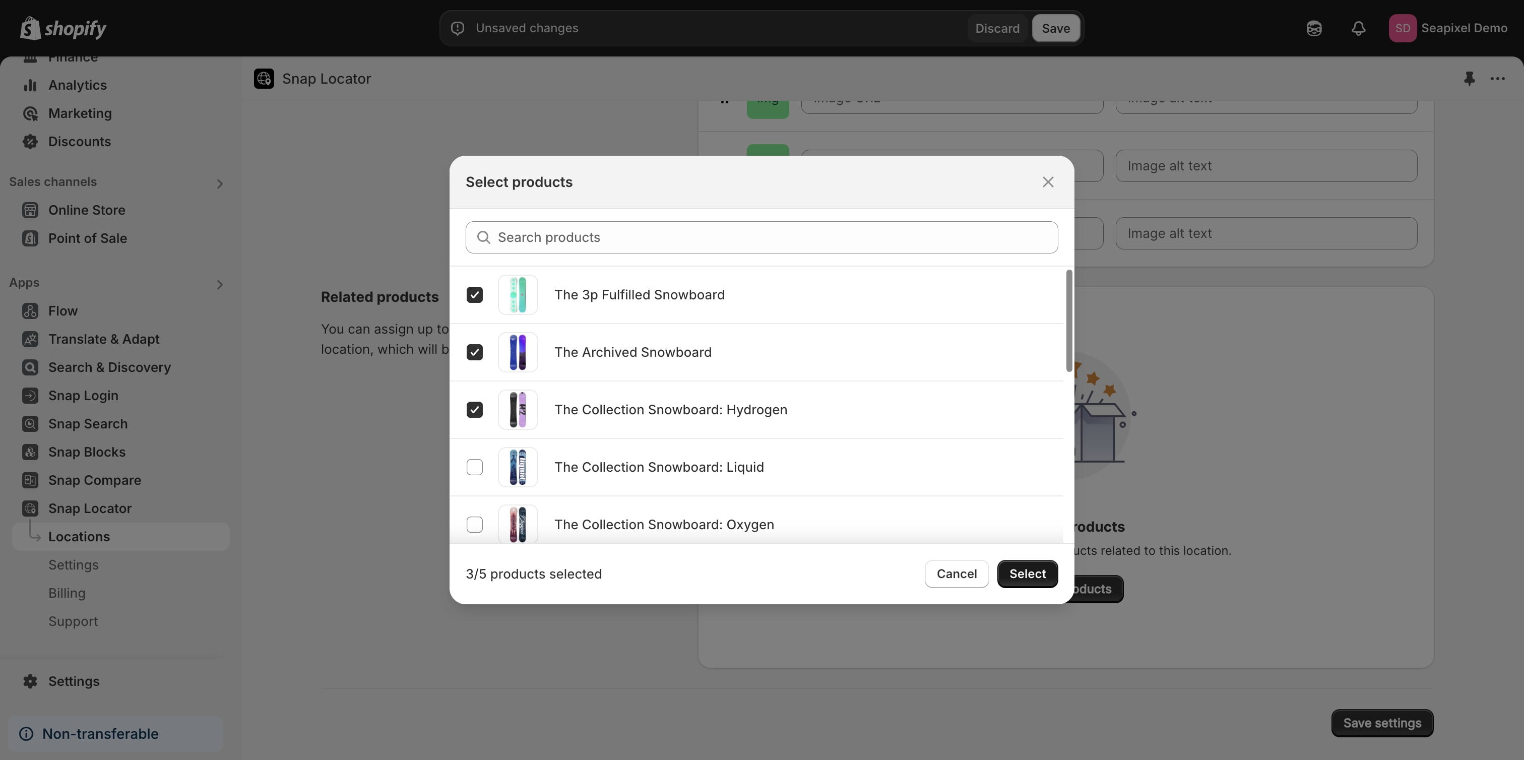 The product selection modal will appear, allowing you to select your preferred products.