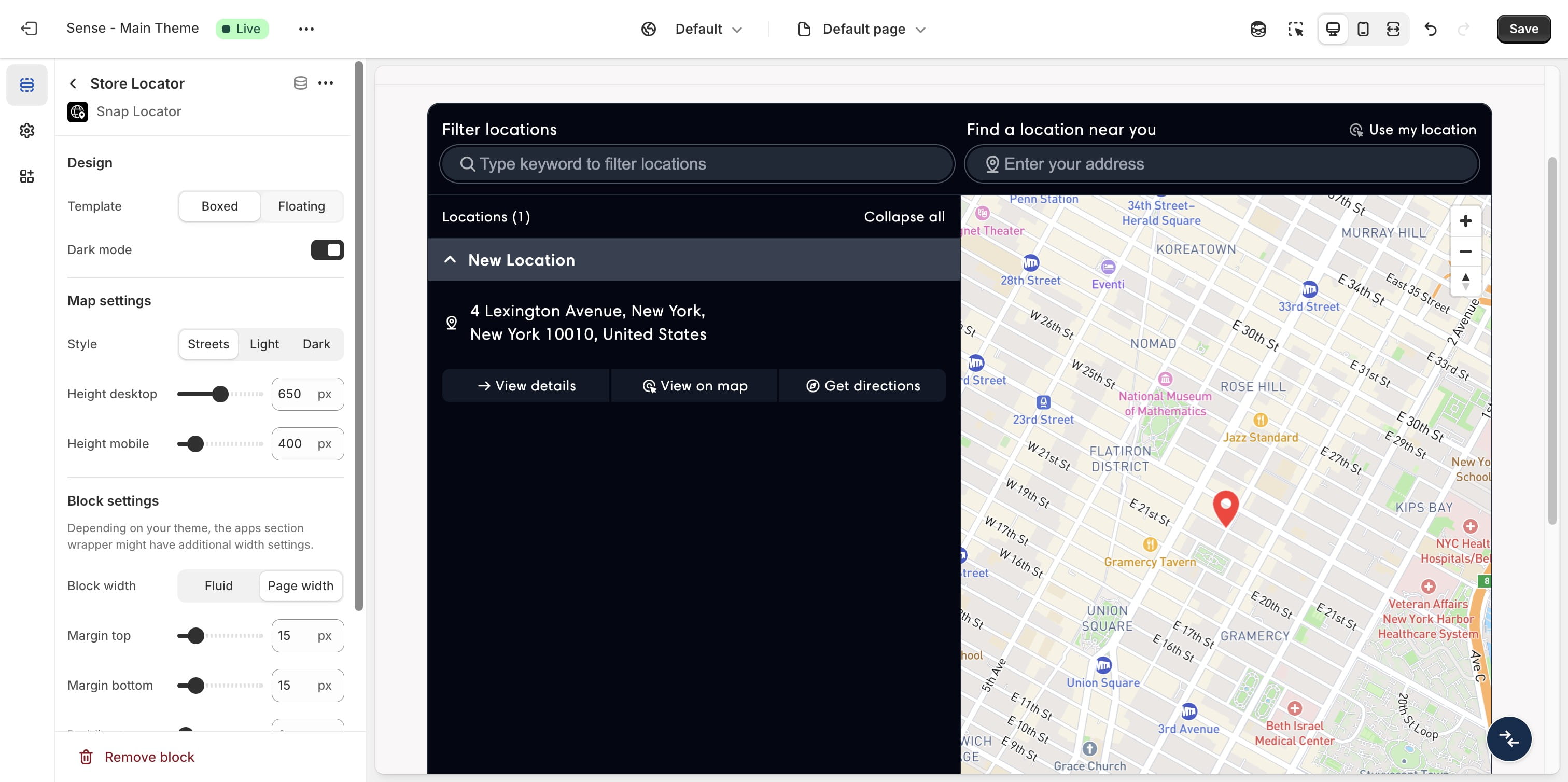 Explore the available design options, map styles, and more.