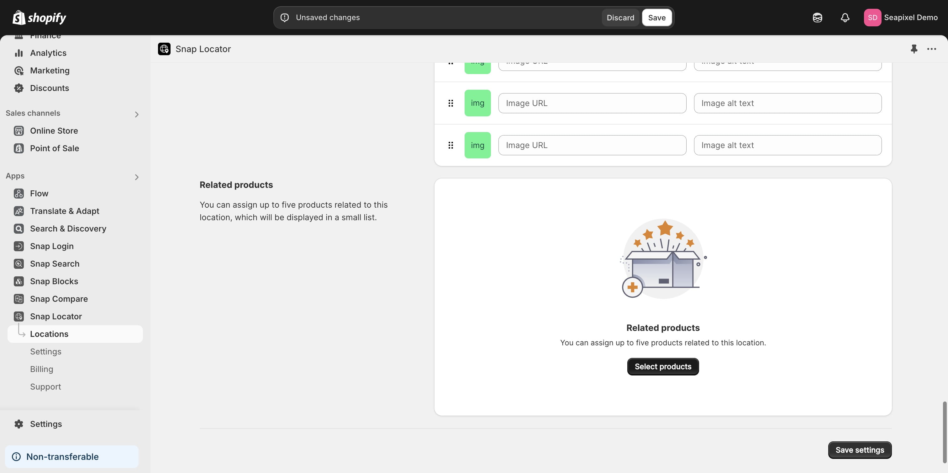 You can also assign up to five related products to each location.