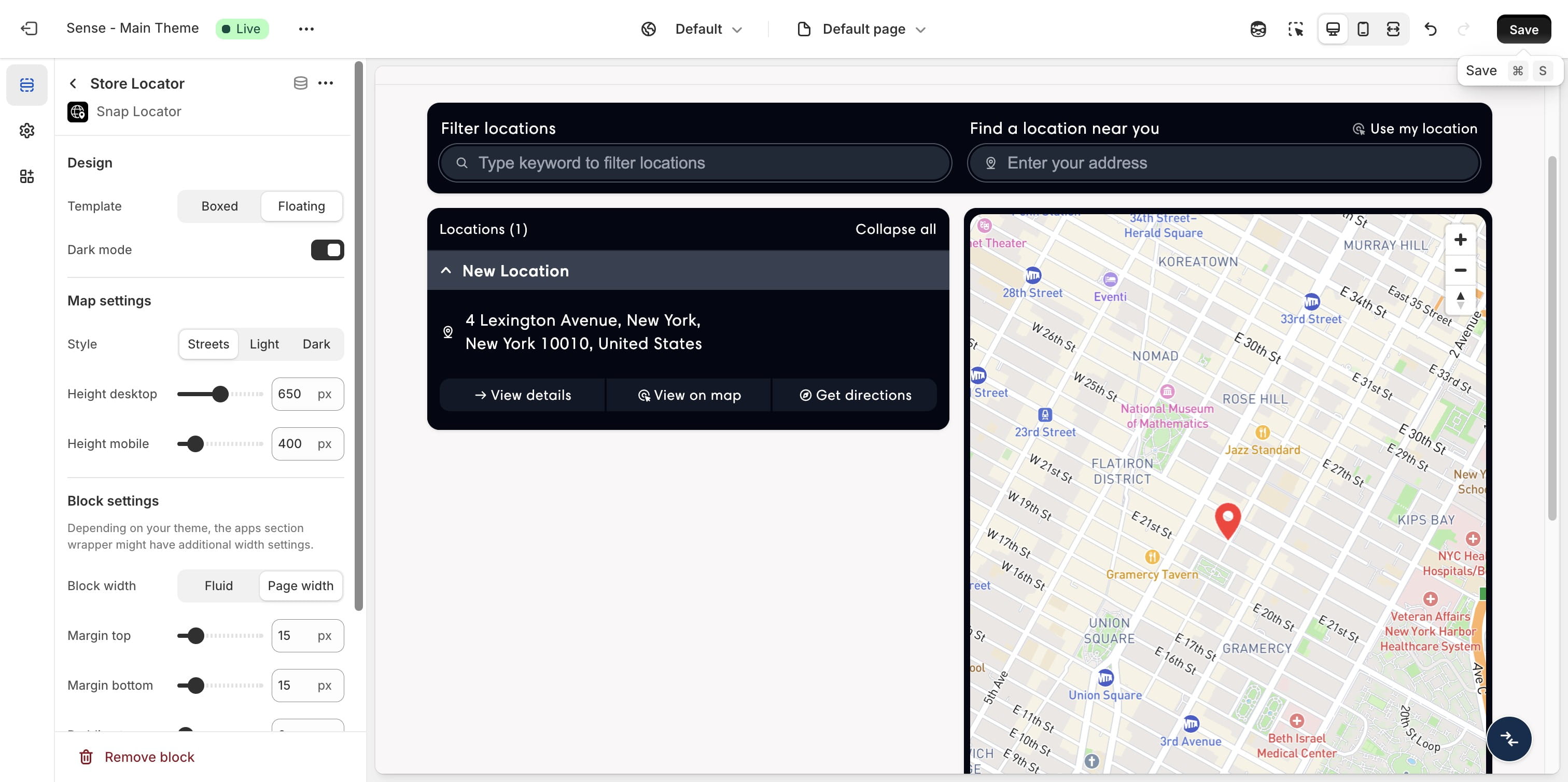 Click "Save" to publish the changes to your theme.