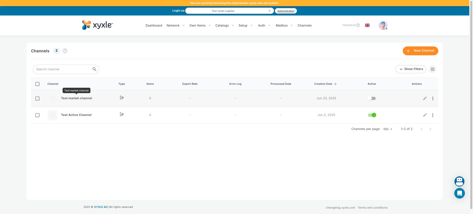 Click the channel name to edit its details.