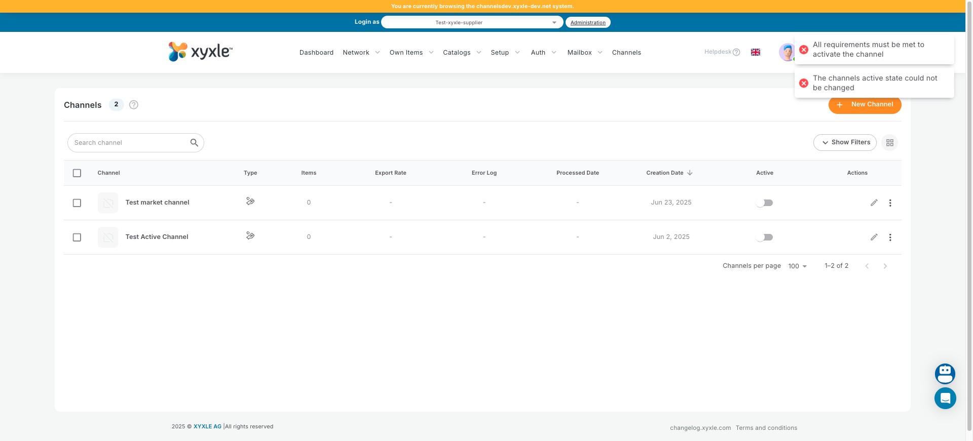 Click on "New Channel" to create a new Channel.