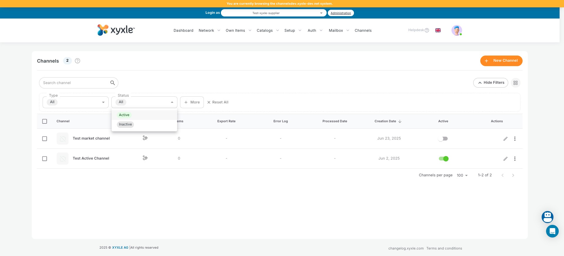 Filter to show only "Active" channels.