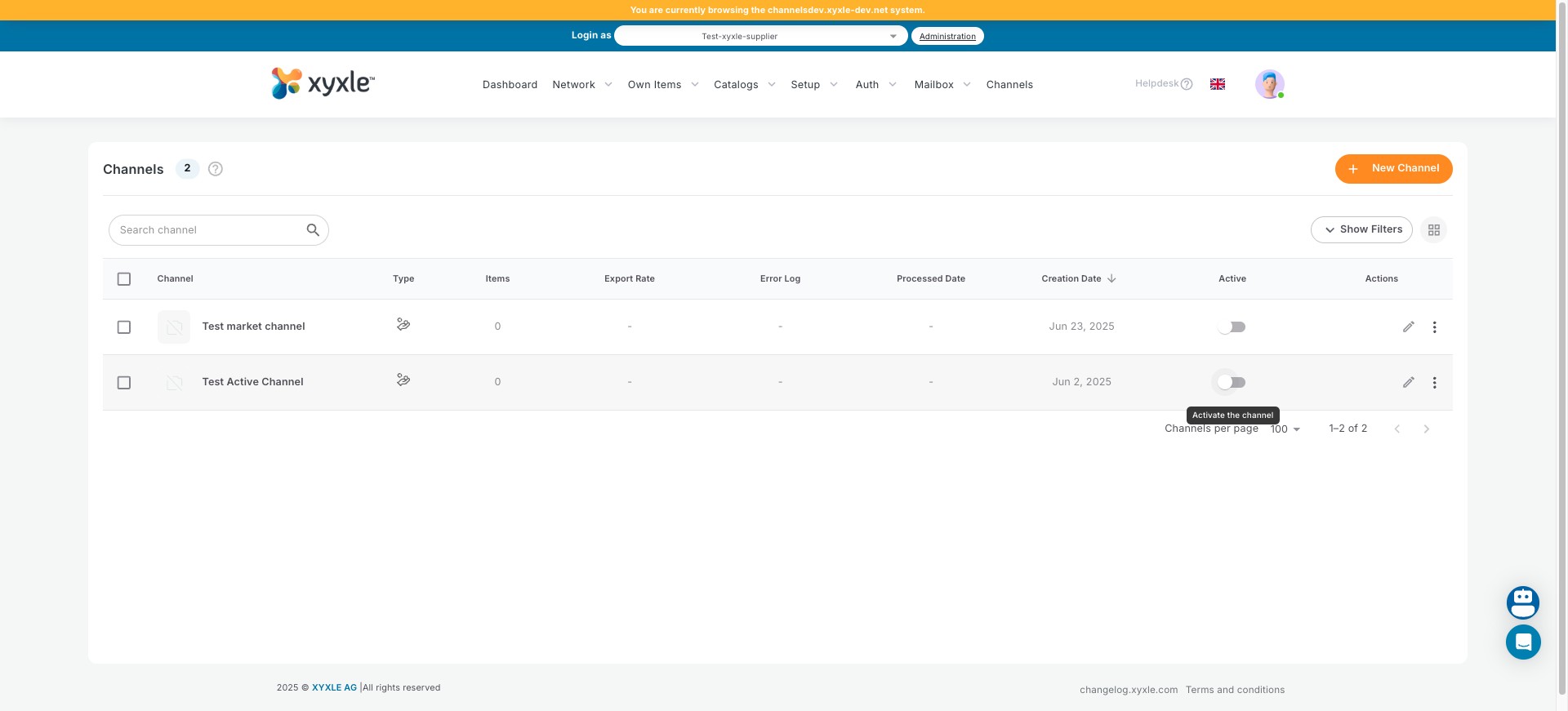 Set the status to either Active or Inactive. When a channel is inactive, data transmission to the receiver will be disabled.