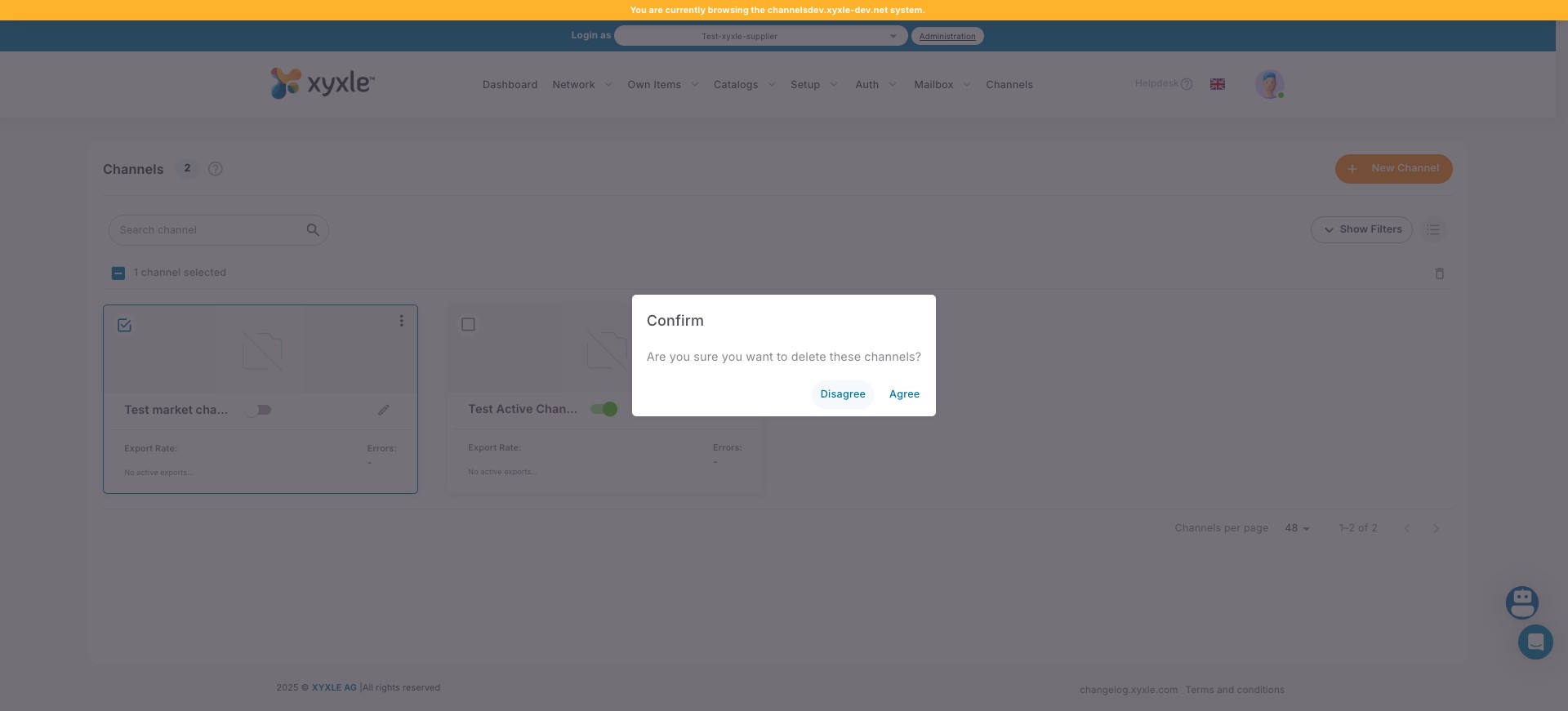 Click on "Agree" if you want to delete this channel.