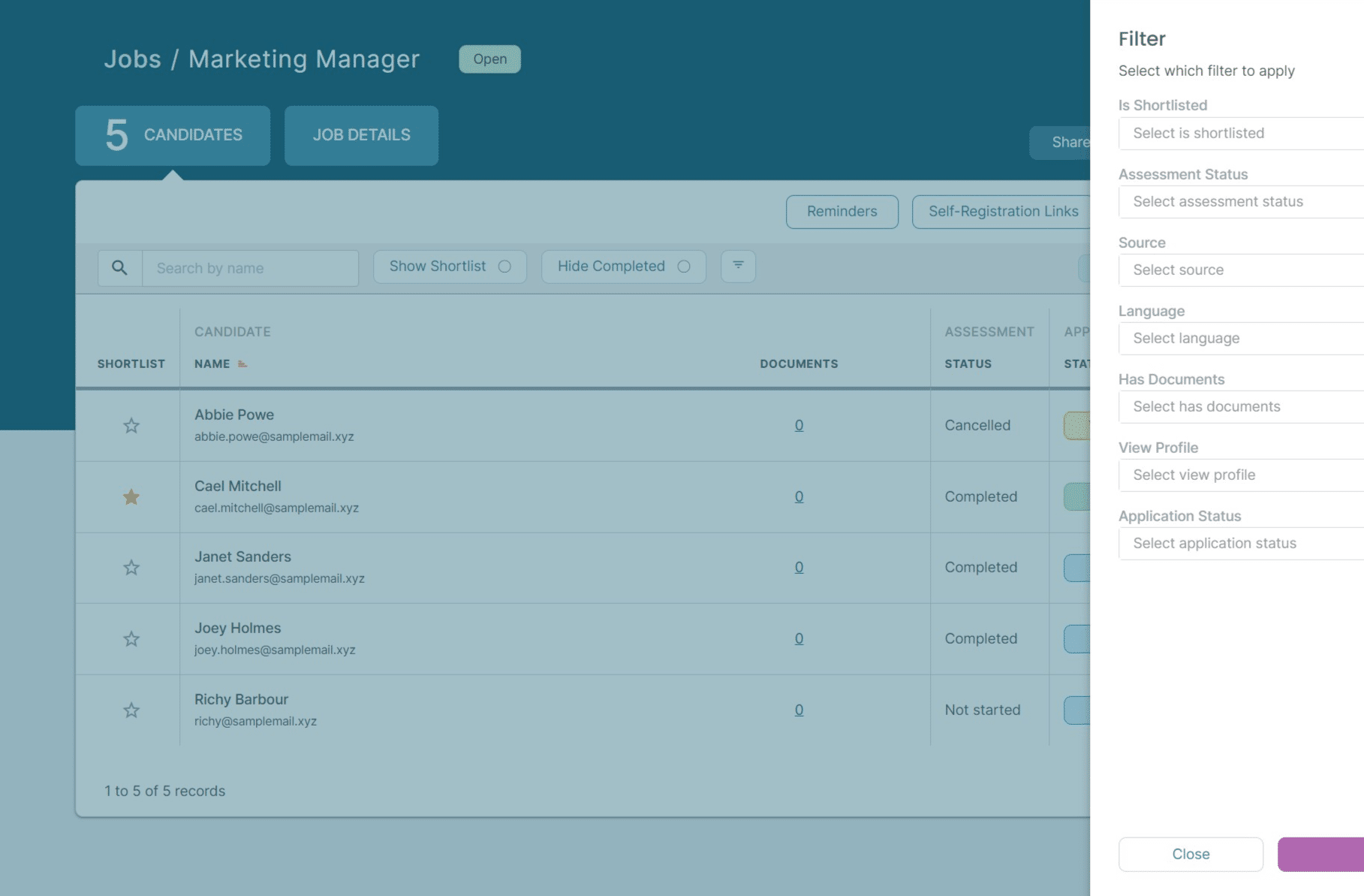 Filter option will be shown on the right hand side, choose the options you require and Hit apply, in this example we are using Assessment Status