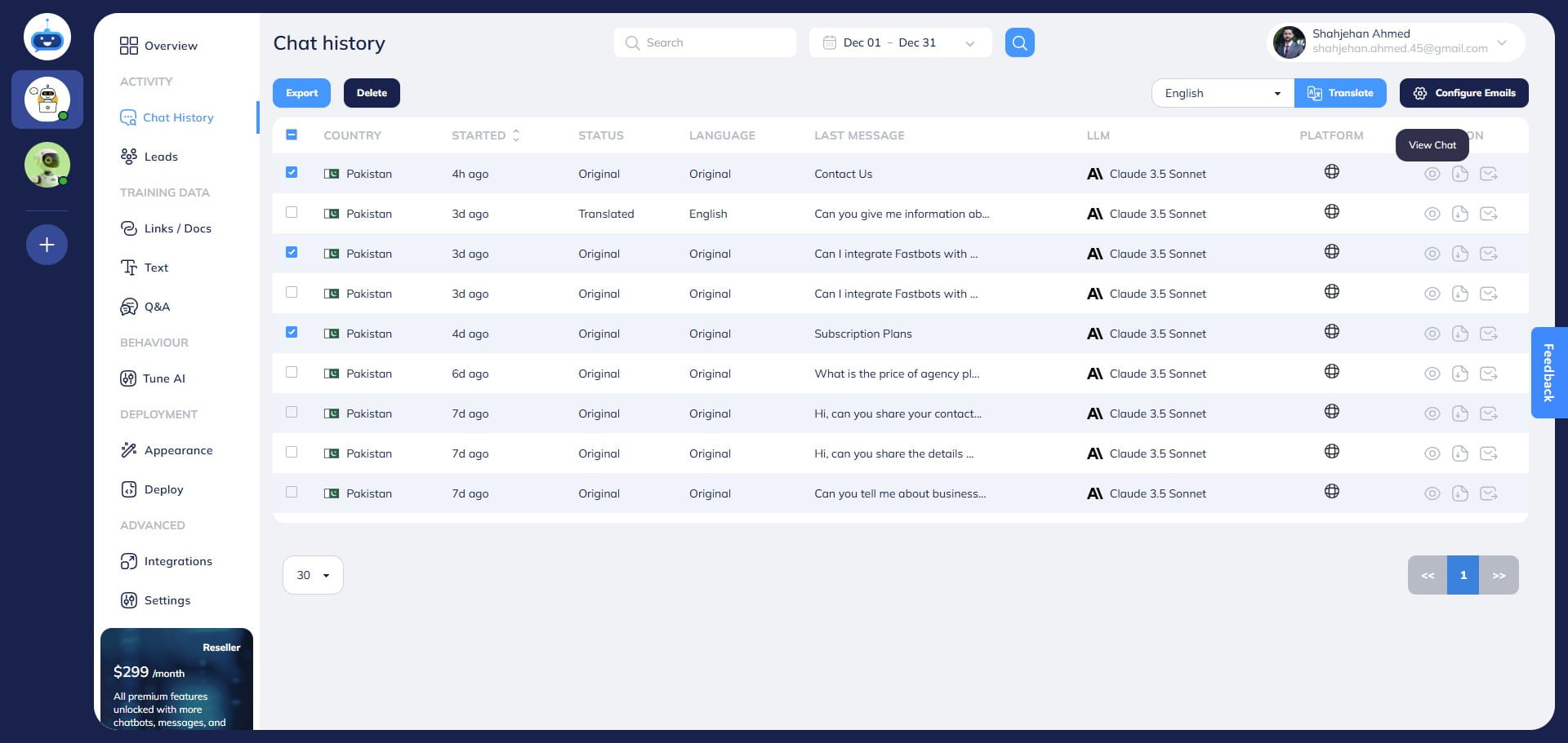 You can also click on the "View Chat" button to open the Chat.