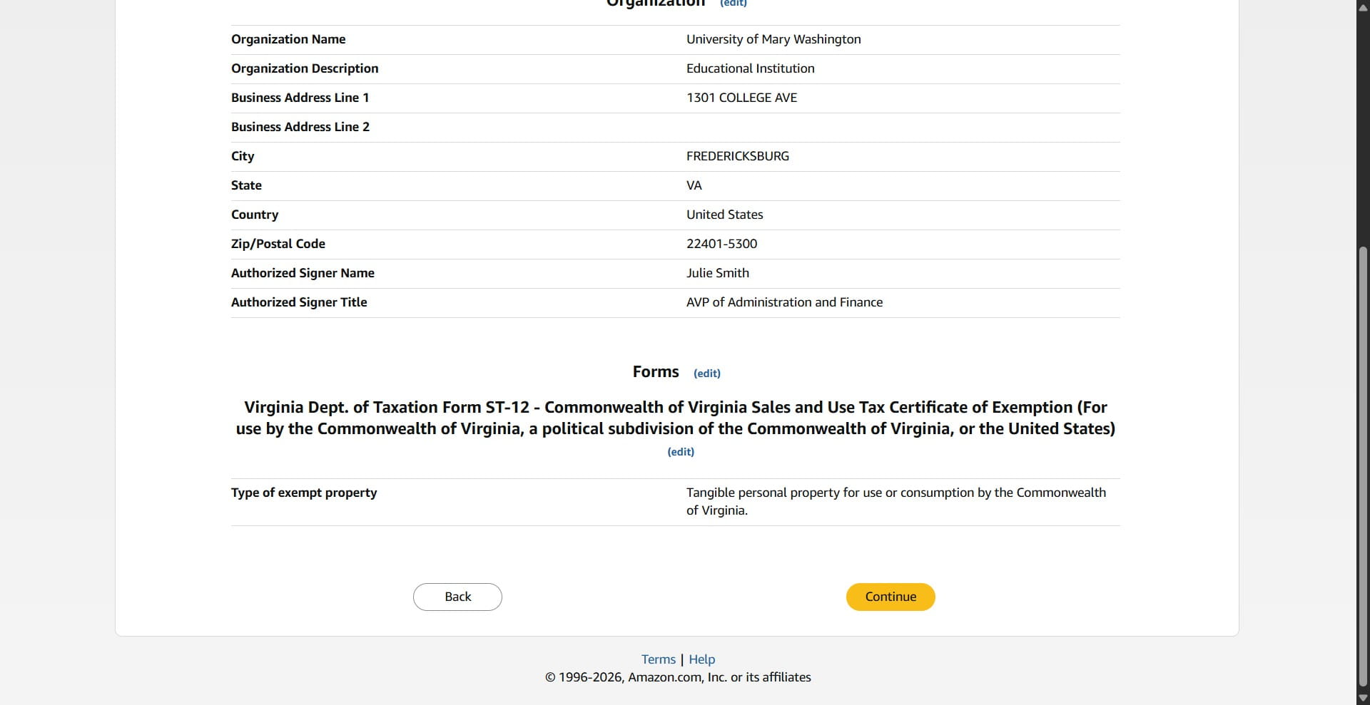 Review the form and click Continue.