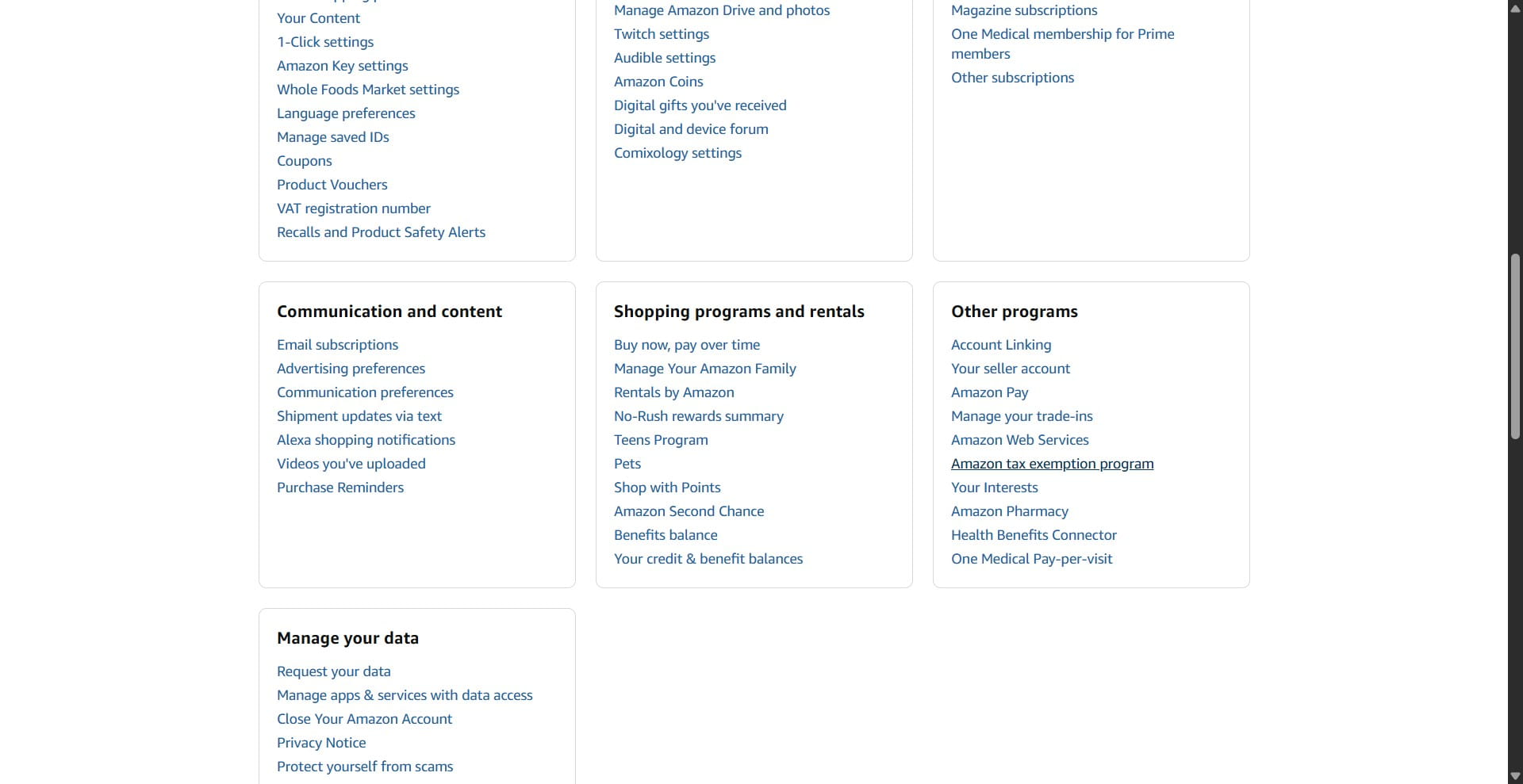 Click on "Amazon tax exemption program"