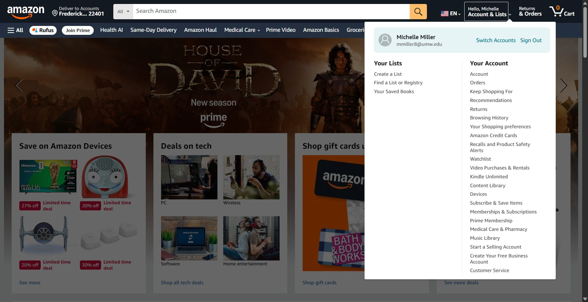 Click on "Account & Lists"