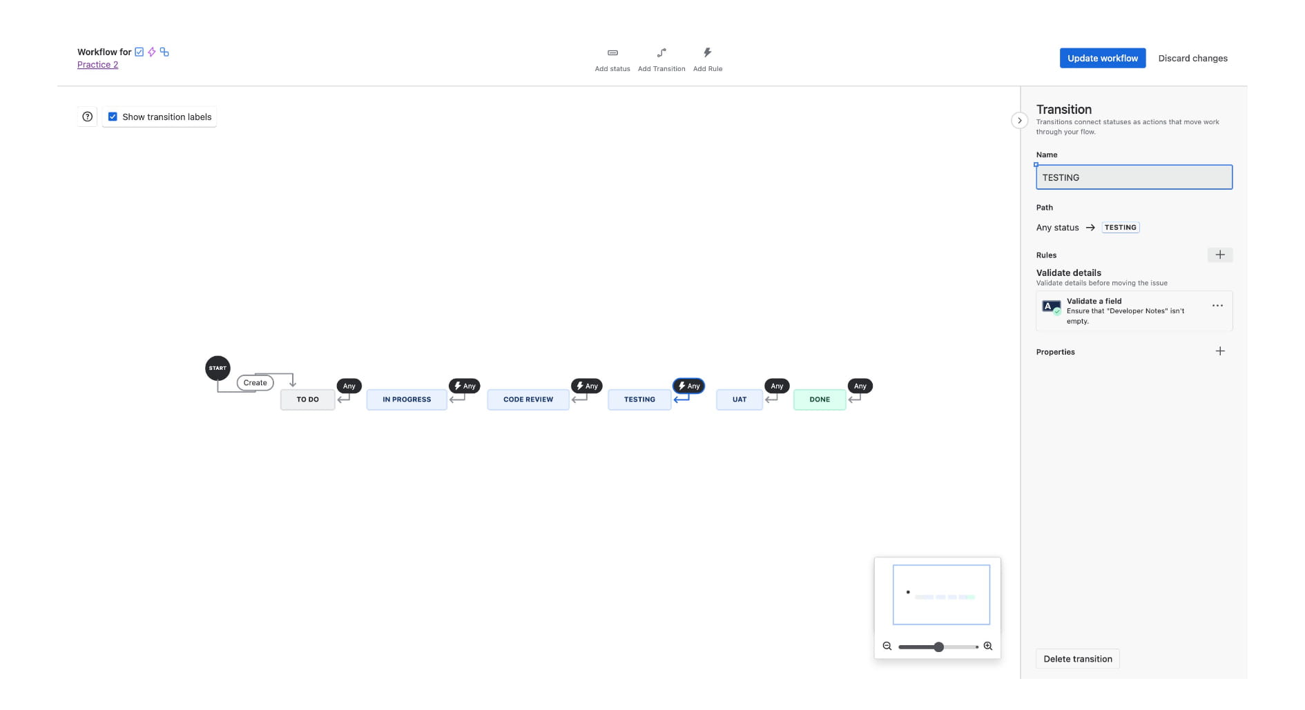 Click on the update workflow to save