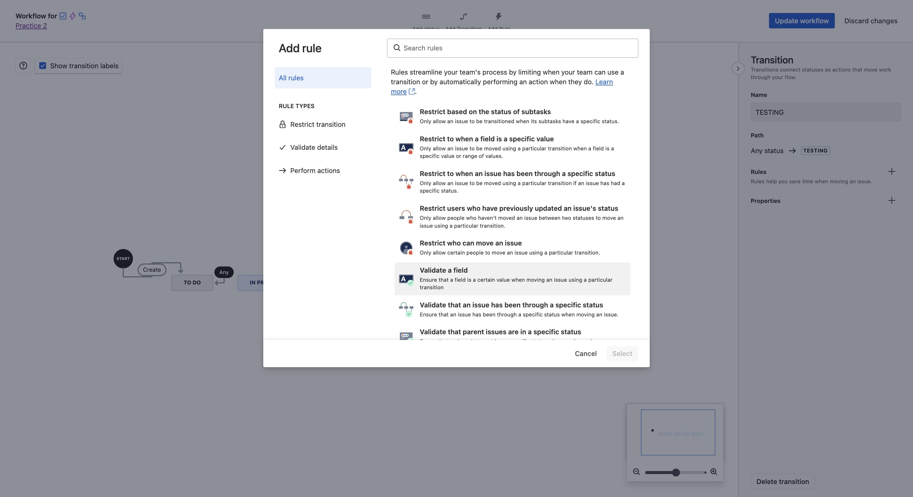 Click on "Validate a field"