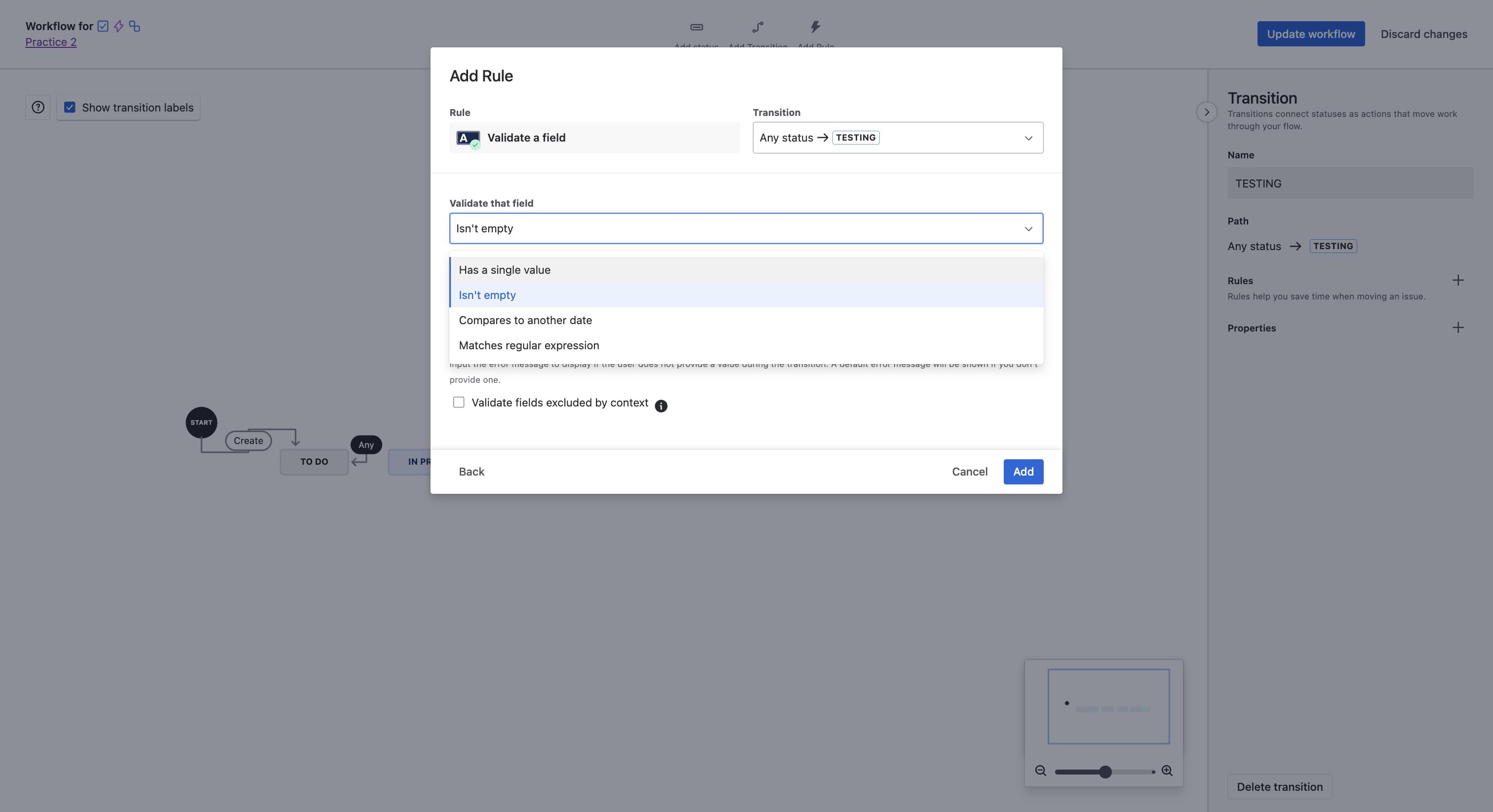 Click on "Validate that field"