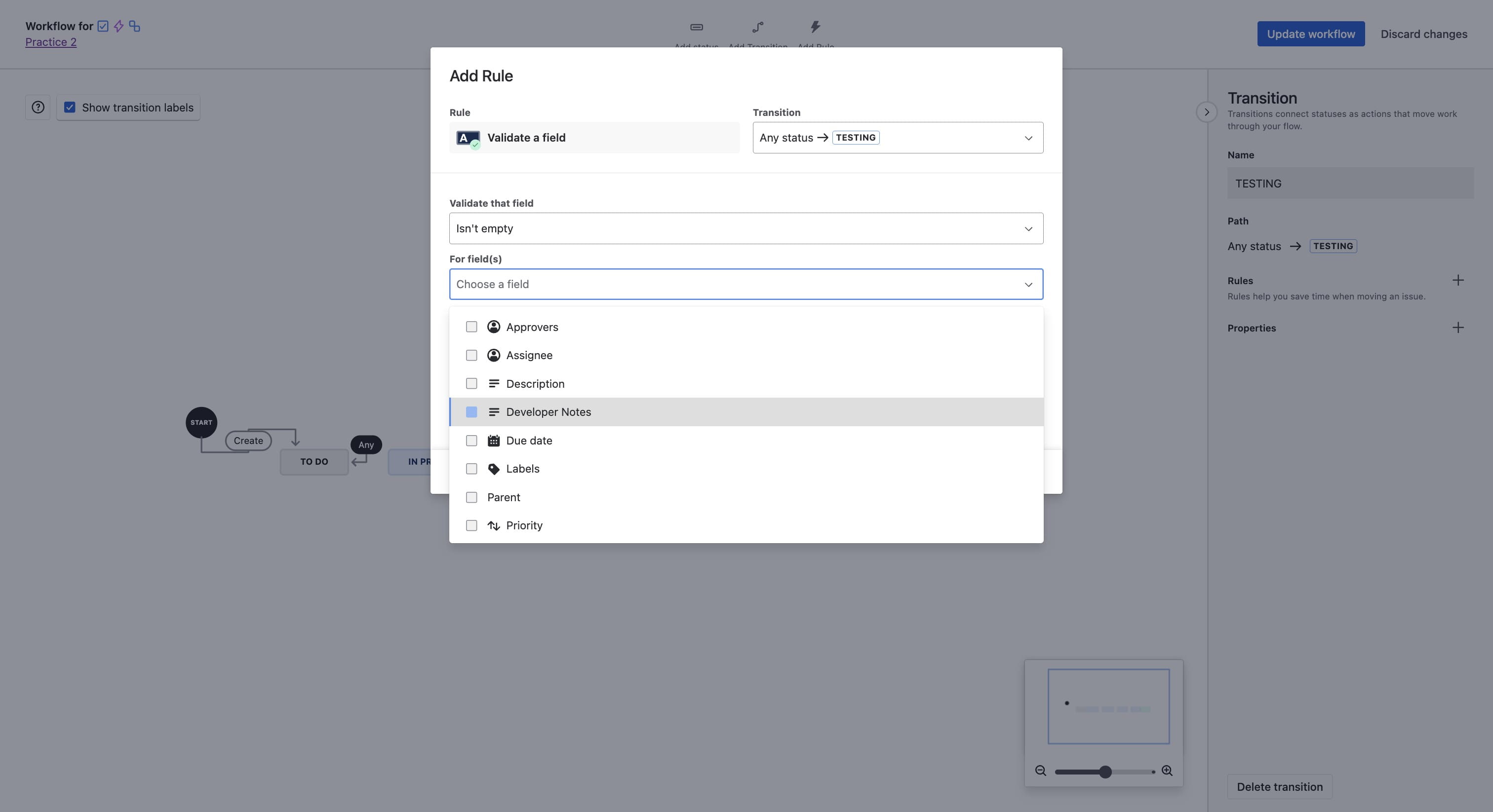 Select Developers Notes field