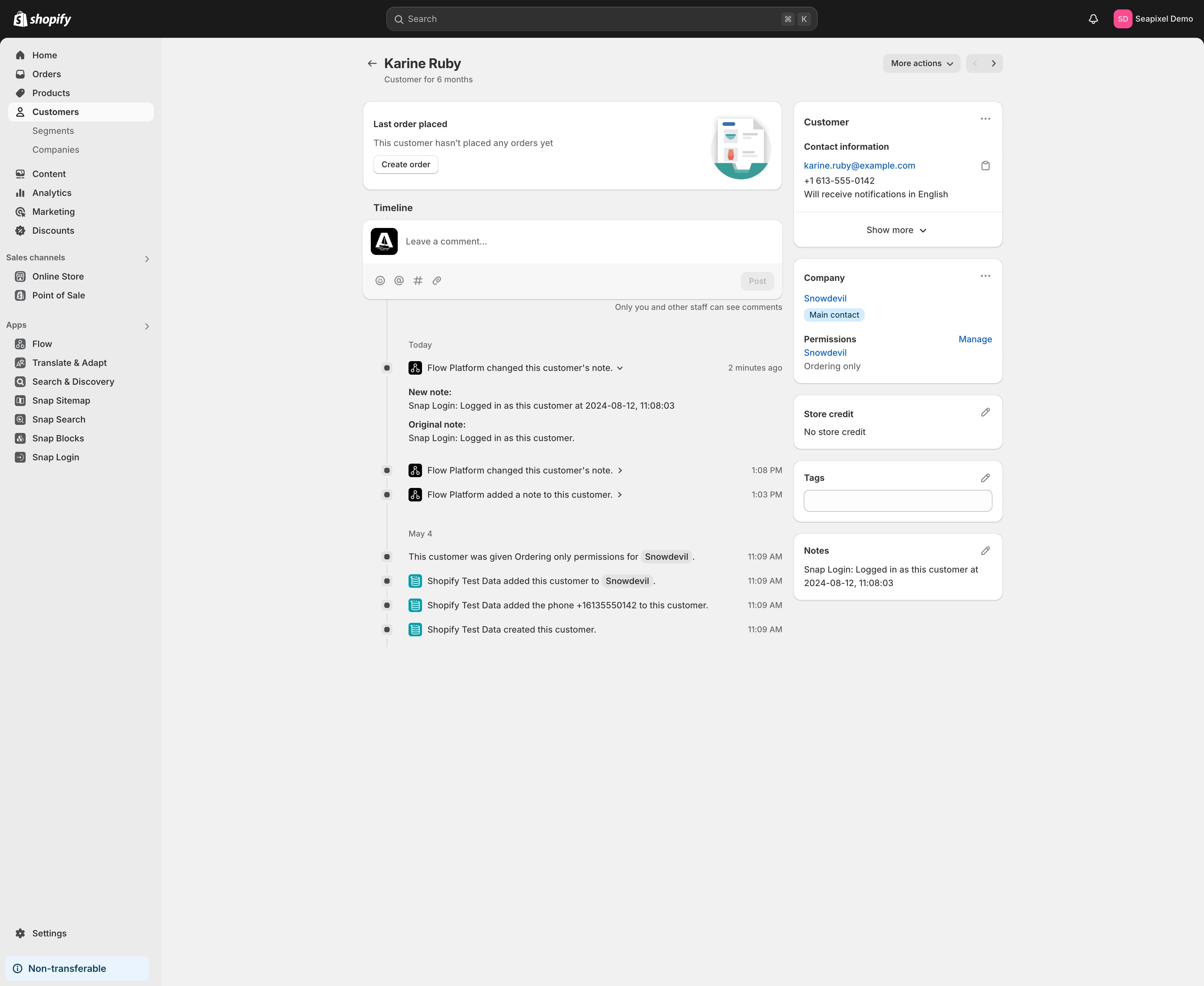 The custom note will be displayed on the customer account timeline.