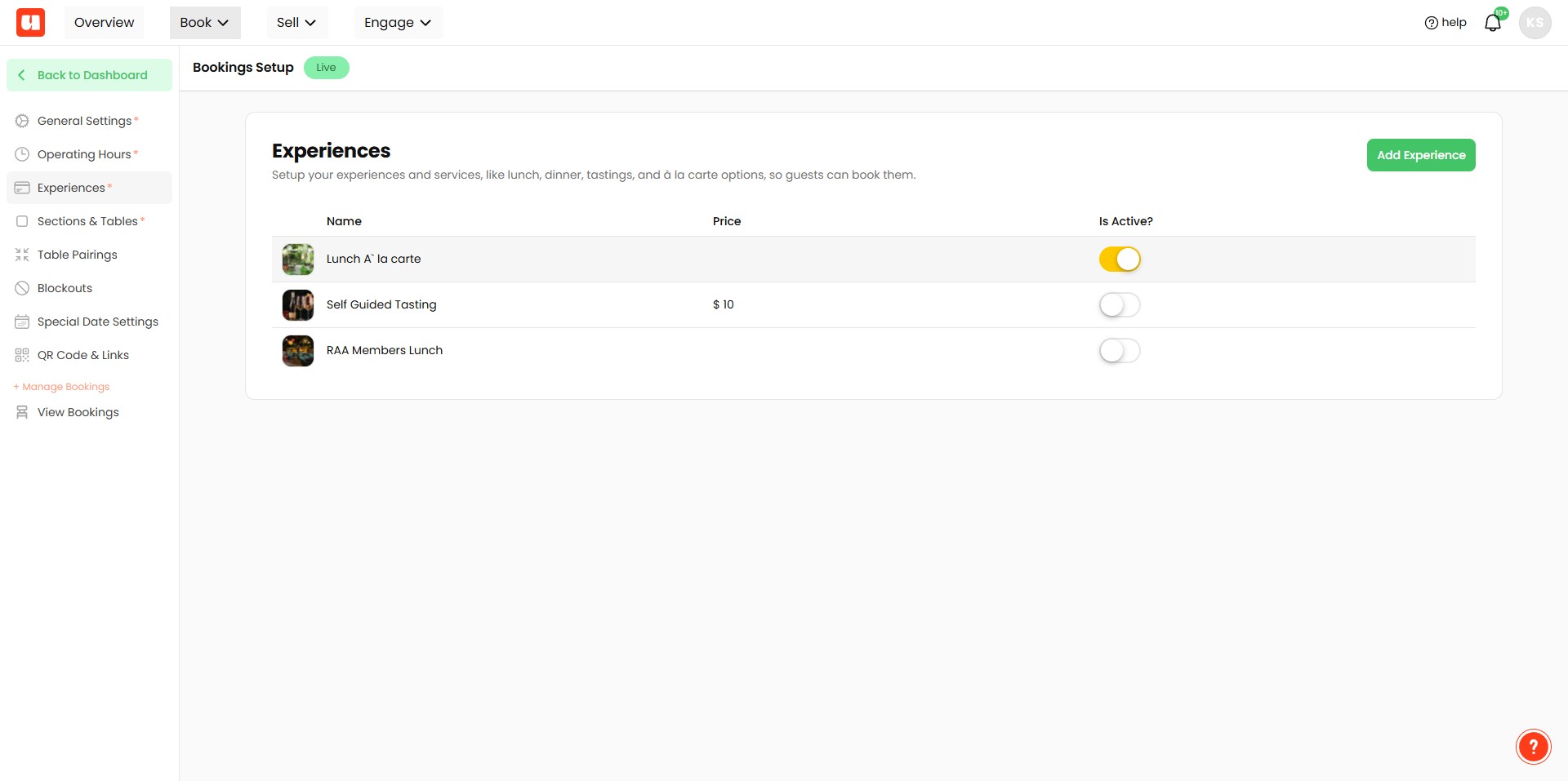 Open the experience you want to add options to, such as "Lunch" or "Dinner."