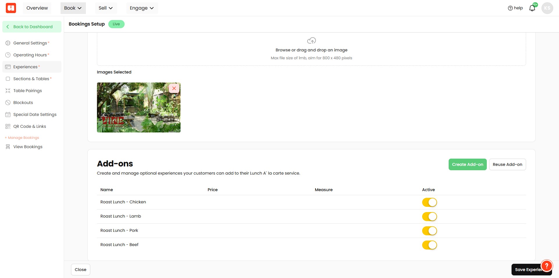 Click on "Create Add-on" to create a new option.
