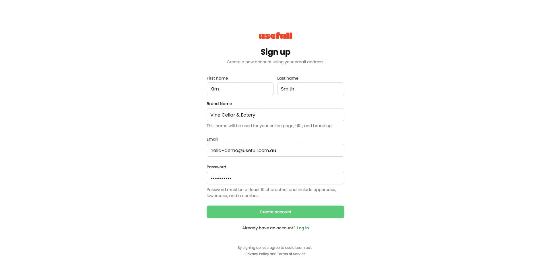 Add your email address and other credentials and click **"Create account"**