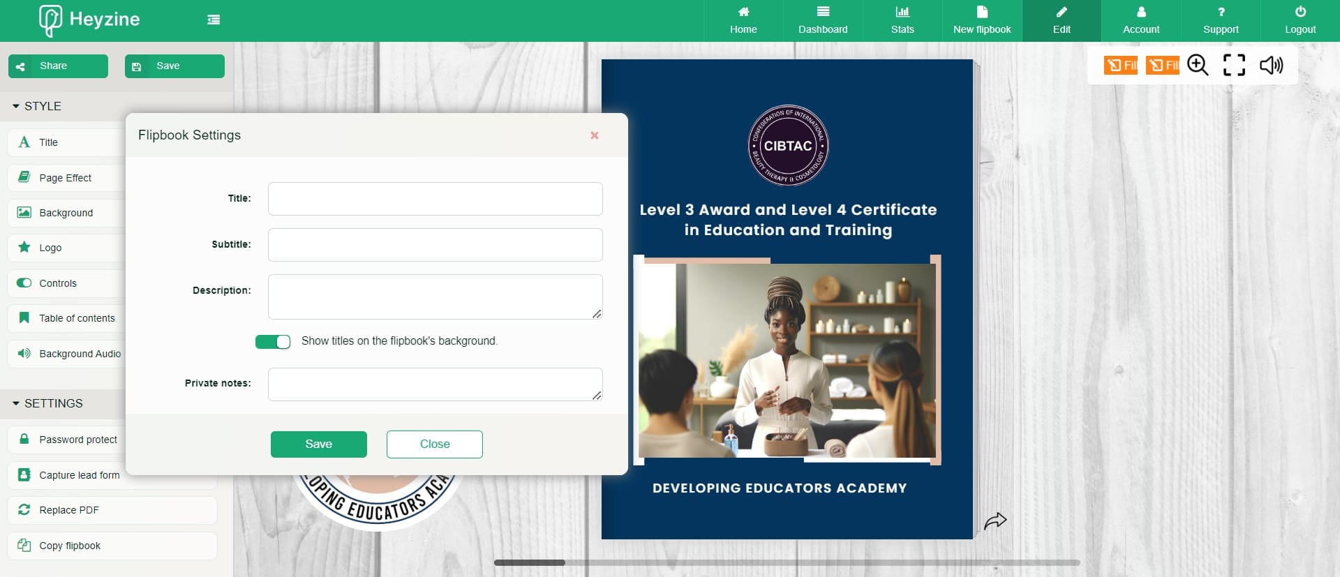 Enter details for your flipbook settings