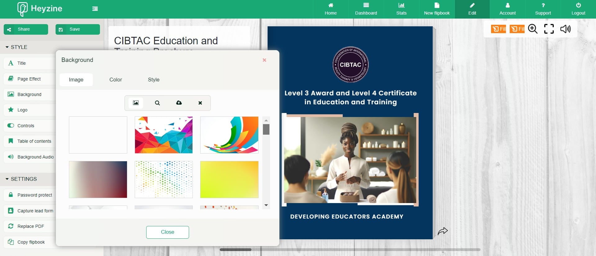 Select your background from template or upload your own