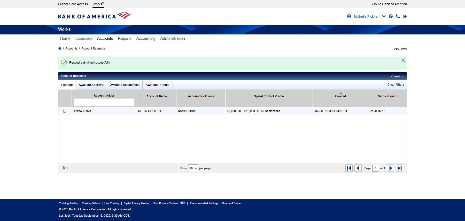 Done 🚀. It will take up to a few hours for Works to refresh with a card number for the new account. Make sure to update any tracking lists and spreadsheets with the new account number.